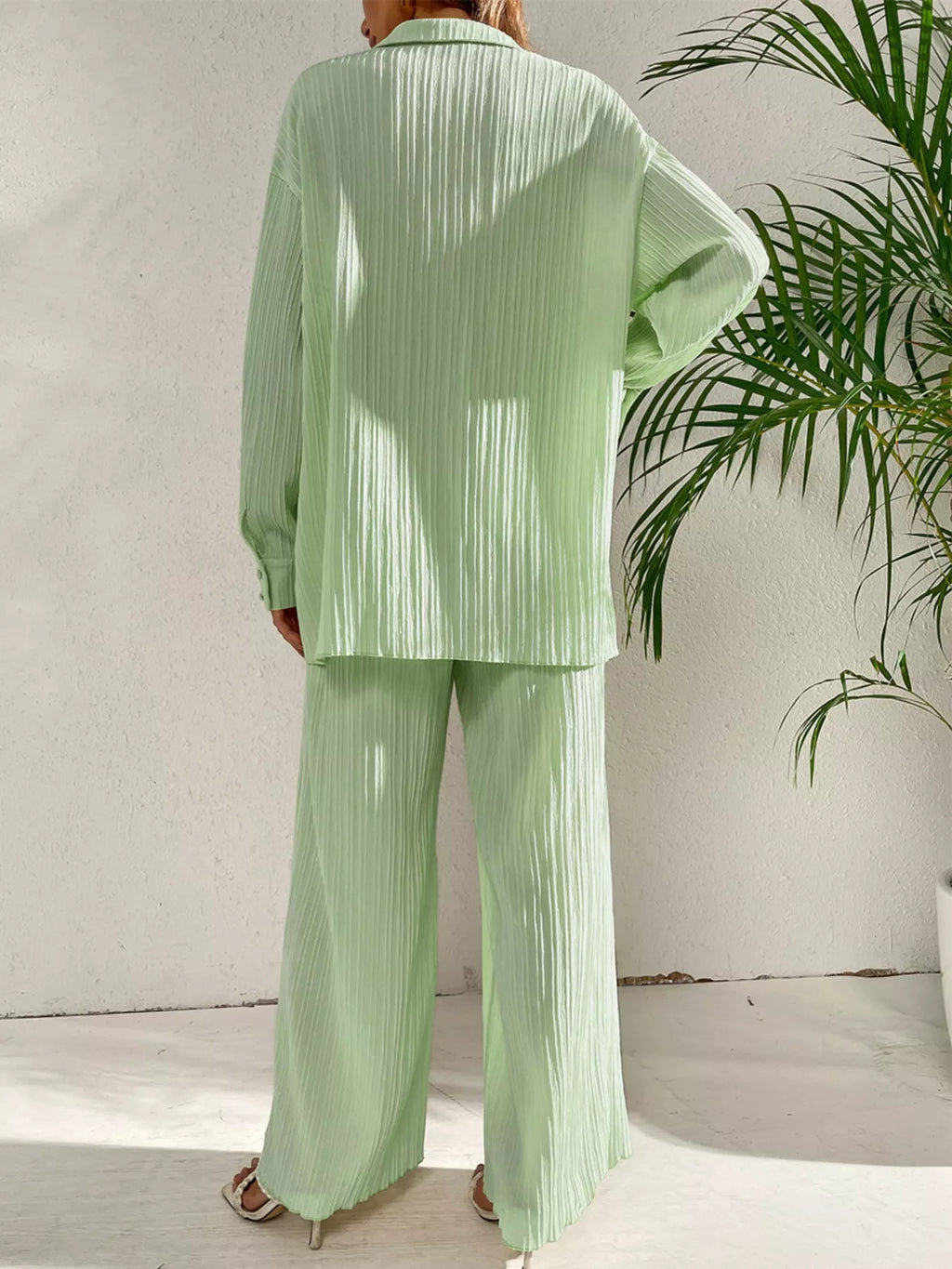 Long Sleeve Shirt & Wide Leg Pants Set