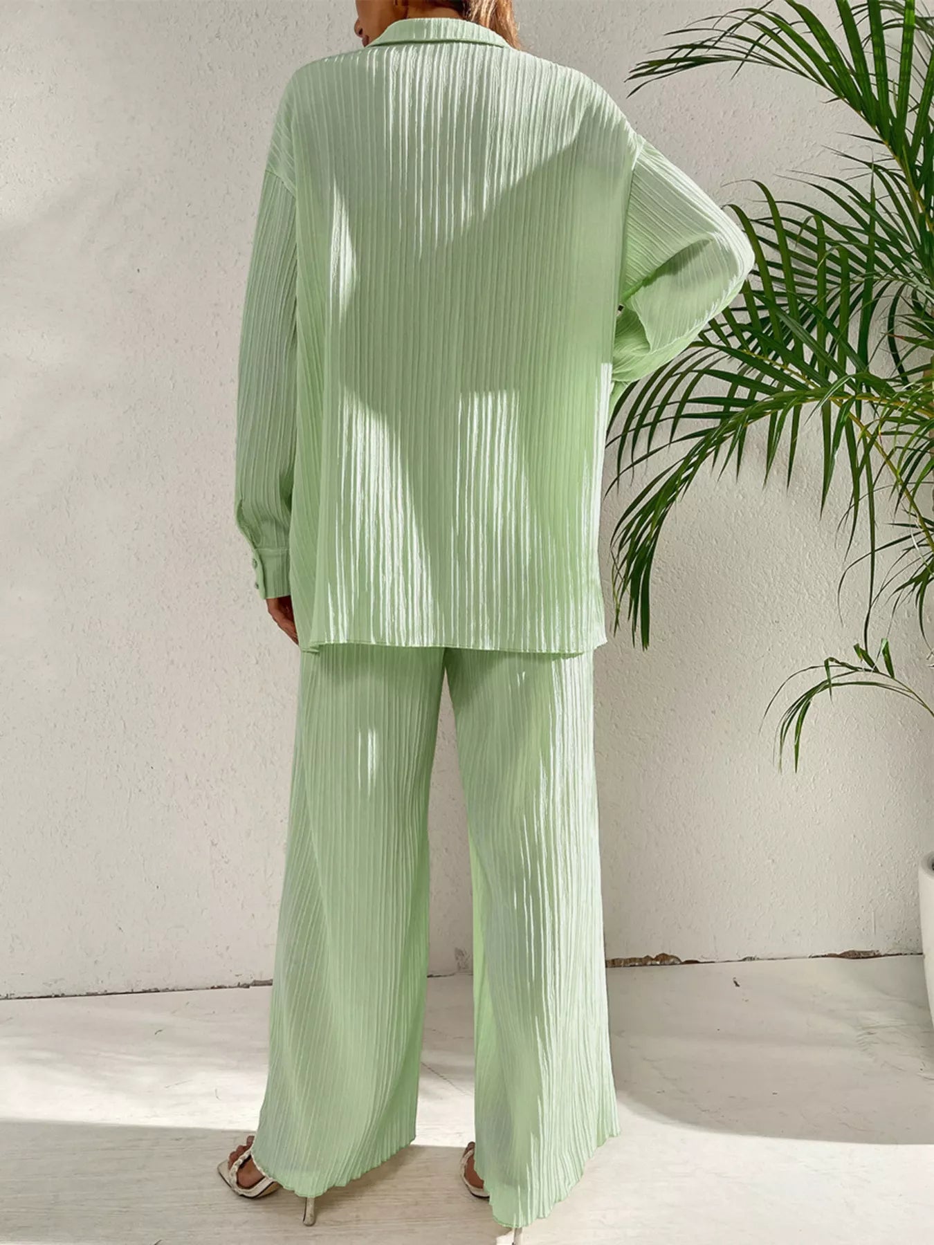 Long Sleeve Shirt & Wide Leg Pants Set