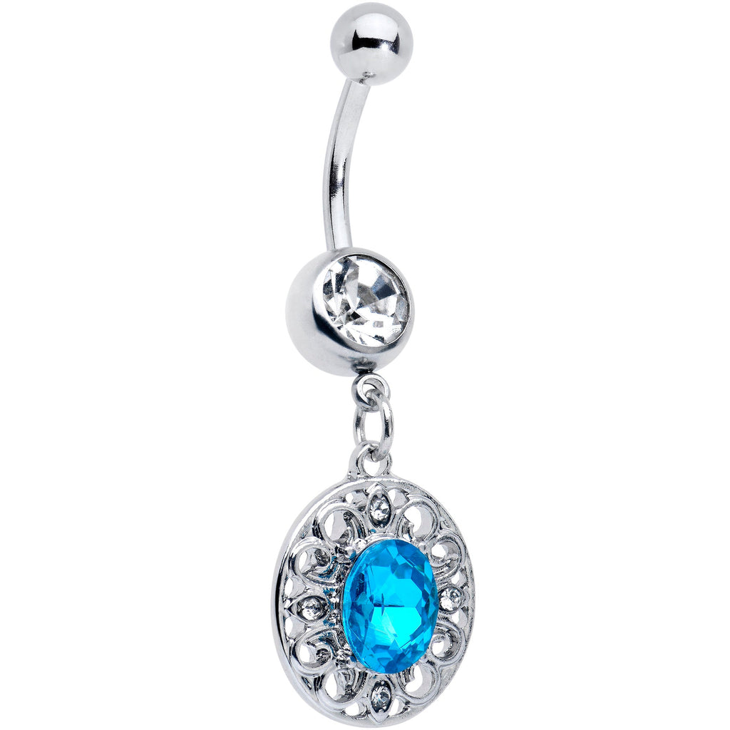 BodyCandy Clear Blue Gem Flower Oval Elegance Dangle Belly Ring — main product shot
