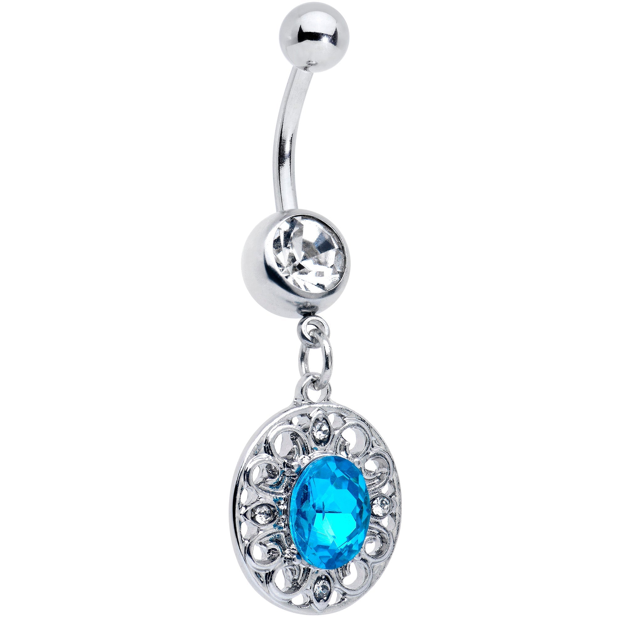 BodyCandy Clear Blue Gem Flower Oval Elegance Dangle Belly Ring — main product shot