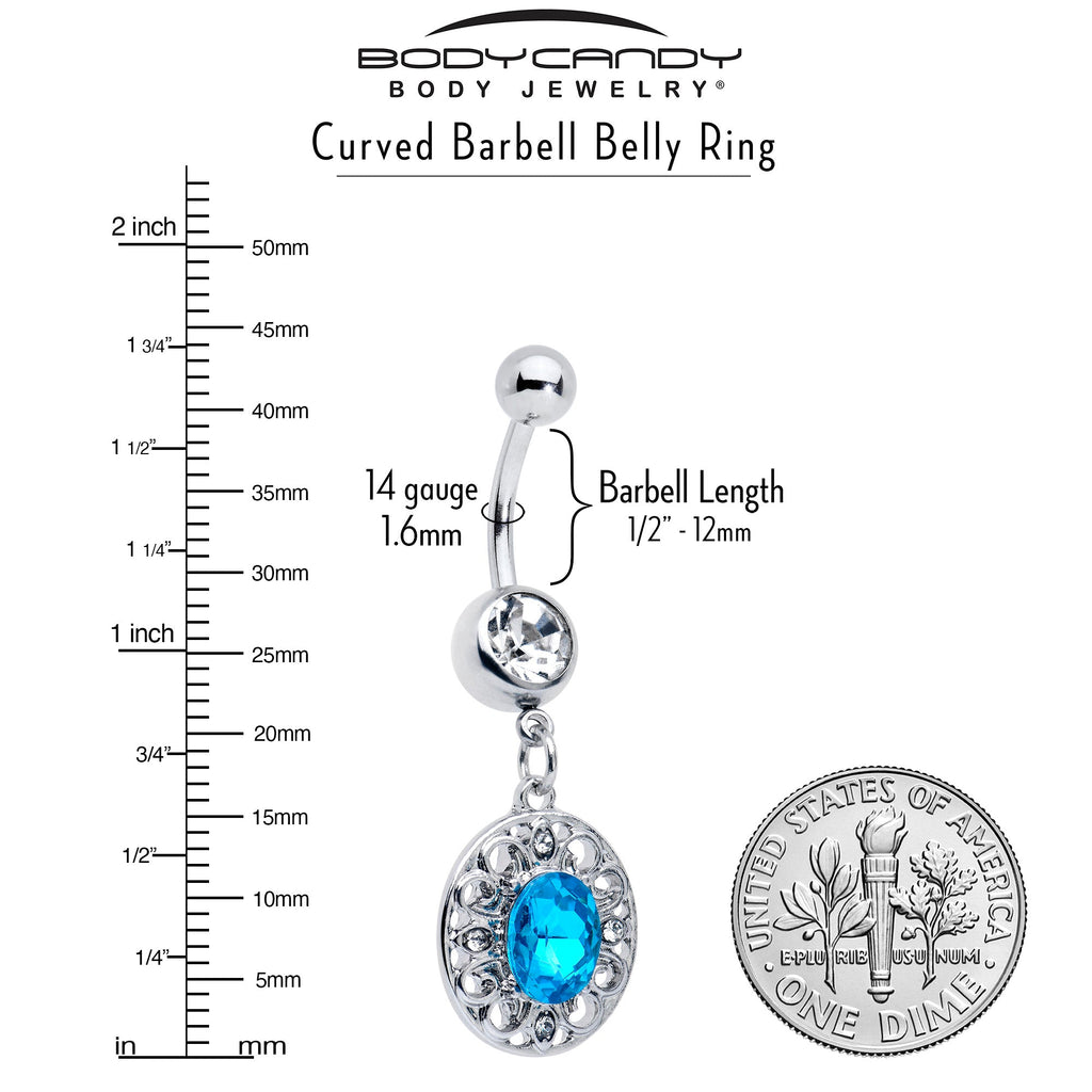 BodyCandy Clear Blue Gem Flower Oval Elegance Dangle Belly Ring — lifestyle context