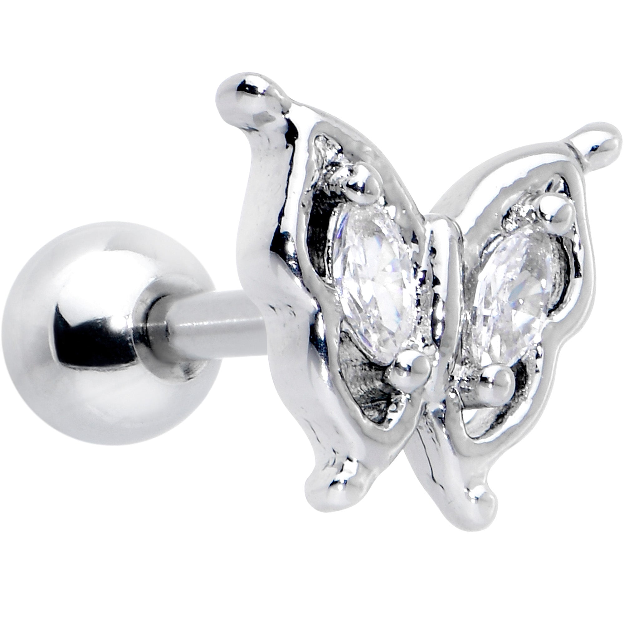 BodyCandy 16G 1/4 Clear Gem Fancy Fab Butterfly Cartilage Tragus Earring — main product shot