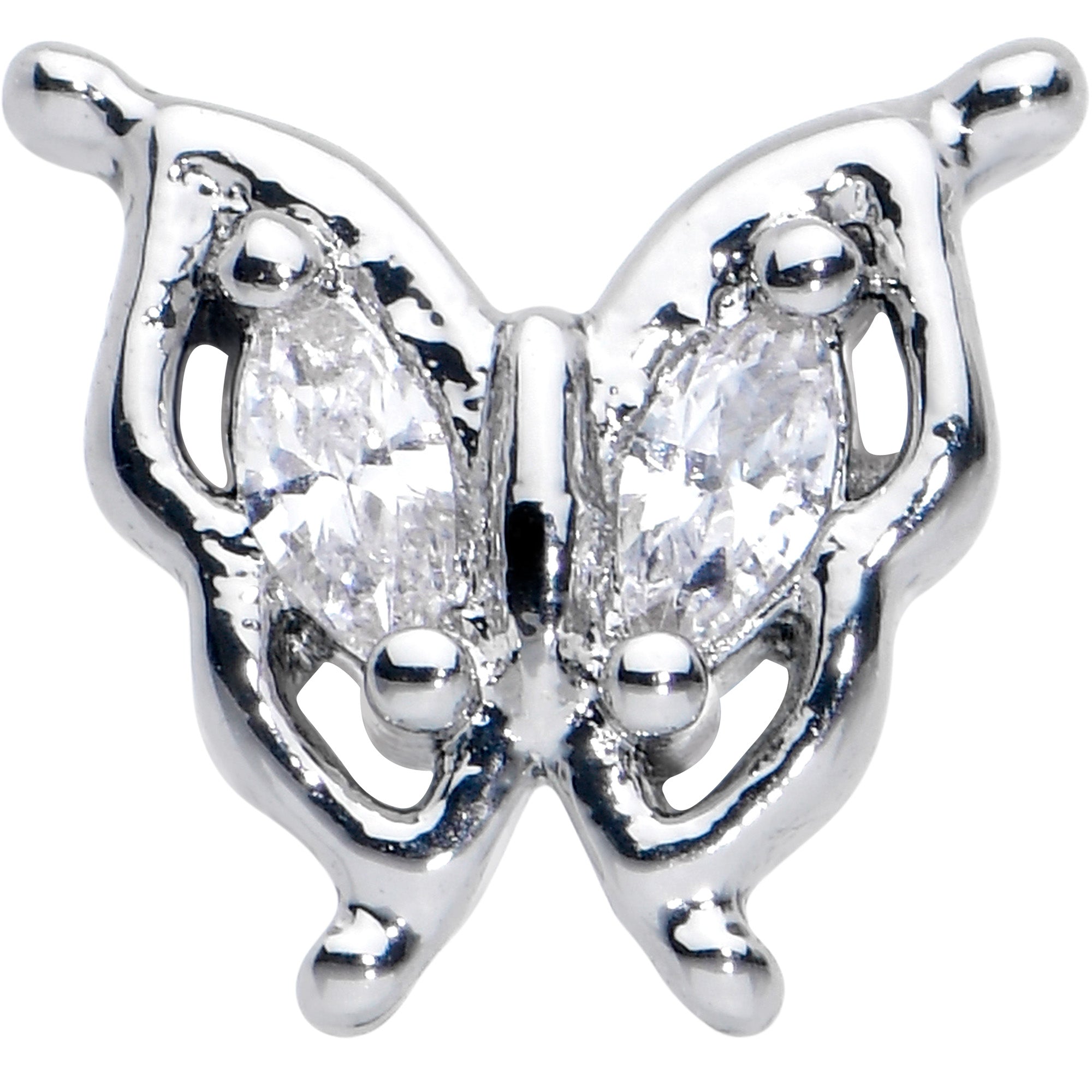 BodyCandy 16G 1/4 Clear Gem Fancy Fab Butterfly Cartilage Tragus Earring — detail close-up