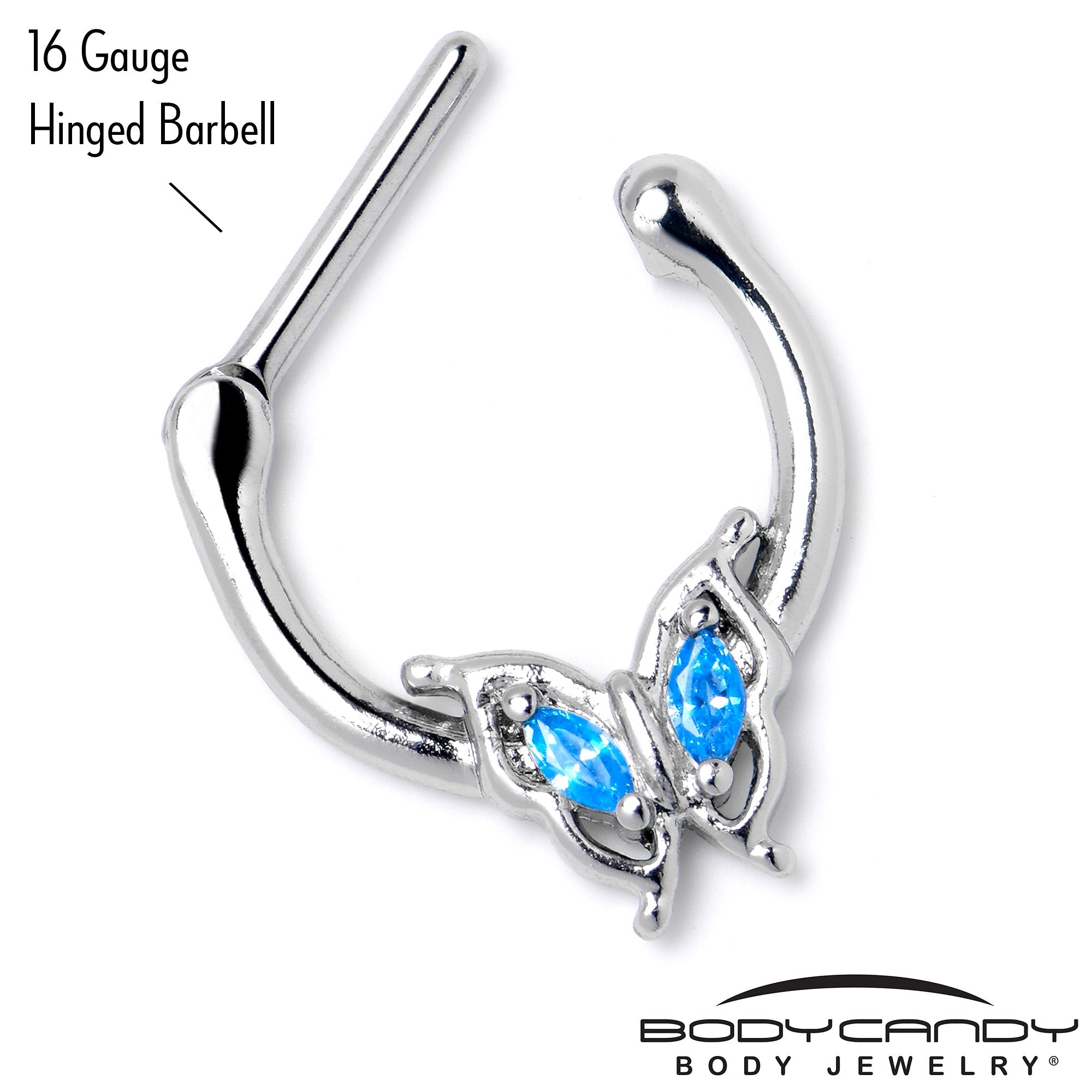 BodyCandy 16G 5/16 Blue Gem Fancy Fab Butterfly Cartilage Clicker — side view