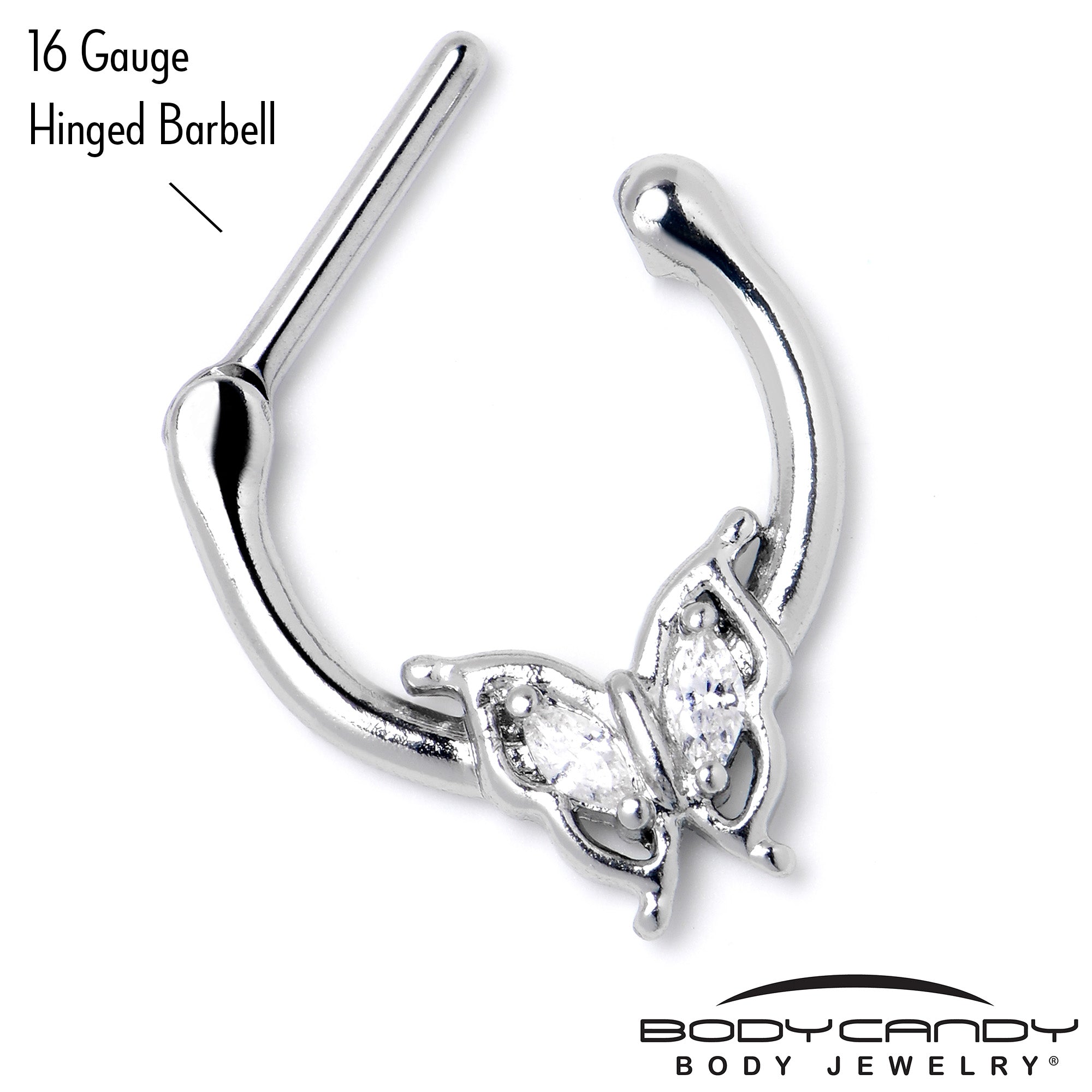 BodyCandy 16G 5/16 Clear Gem Fancy Fab Butterfly Cartilage Clicker — side view