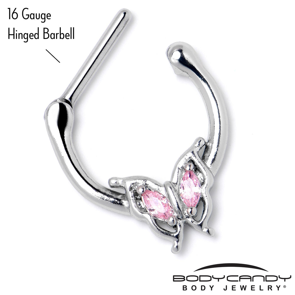 BodyCandy 16G 5/16 Pink Gem Fancy Fab Butterfly Cartilage Clicker — side view