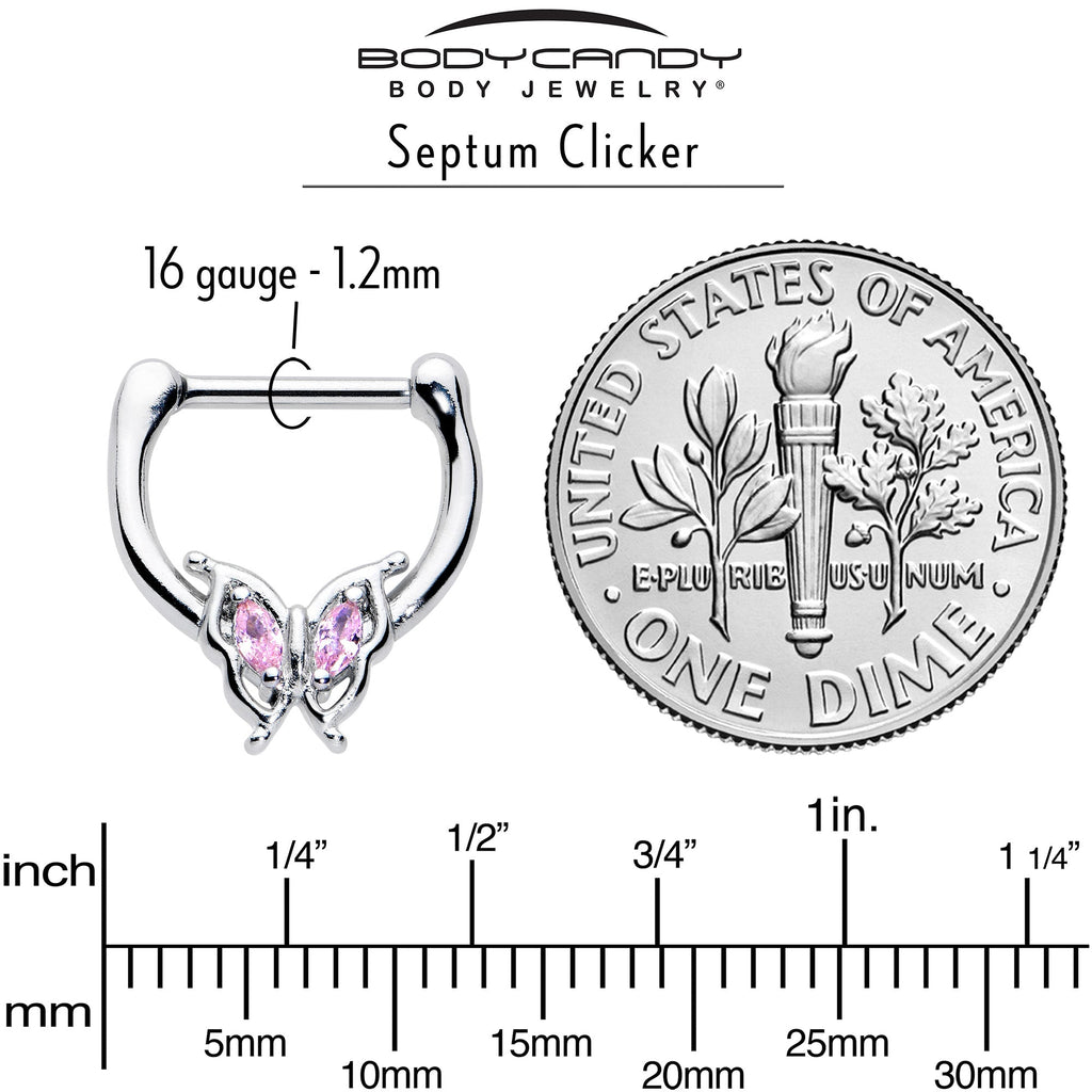 BodyCandy 16G 5/16 Pink Gem Fancy Fab Butterfly Cartilage Clicker — back view
