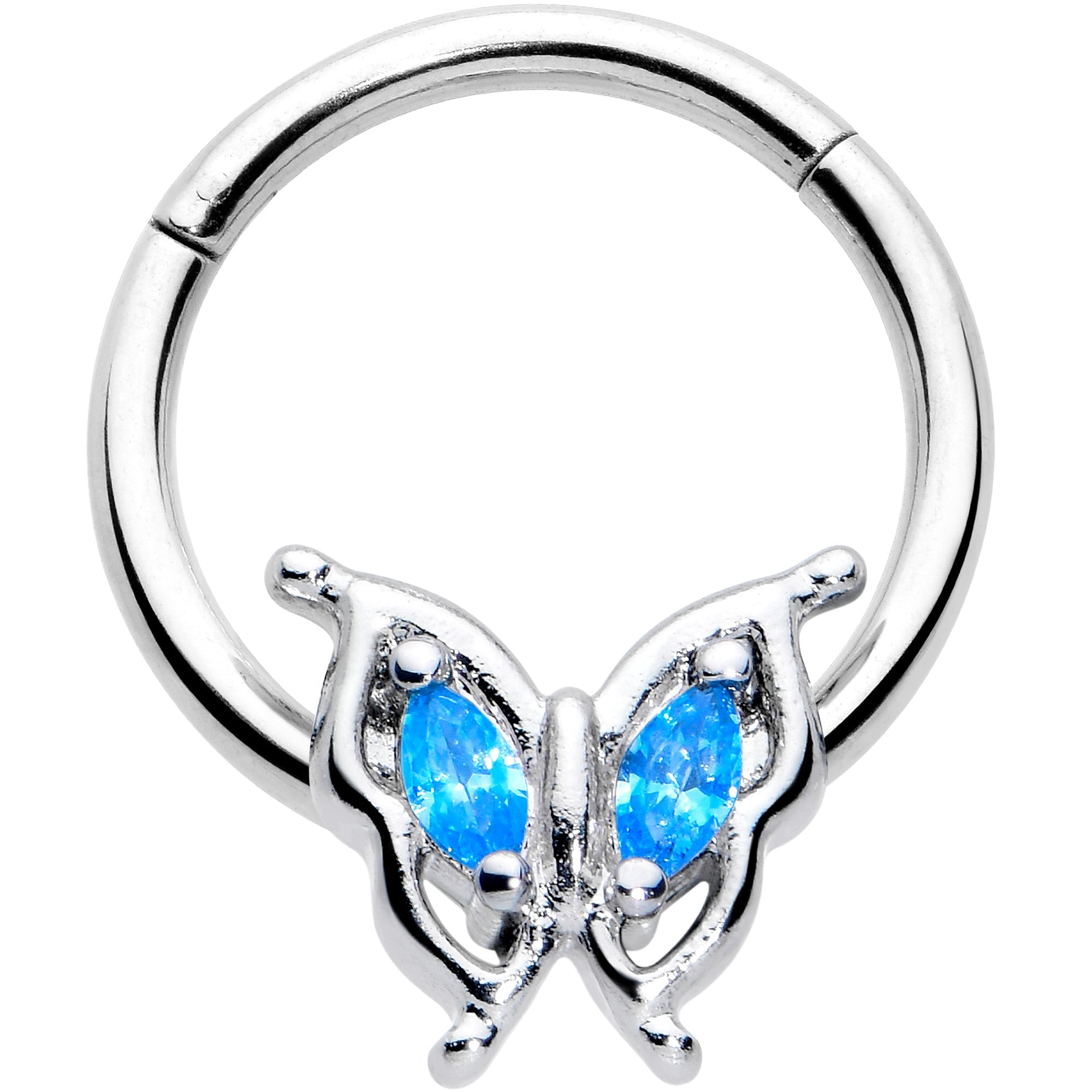 BodyCandy 16G 3/8 Blue Gem Fancy Fab Butterfly Hinged Segment Ring — main product shot