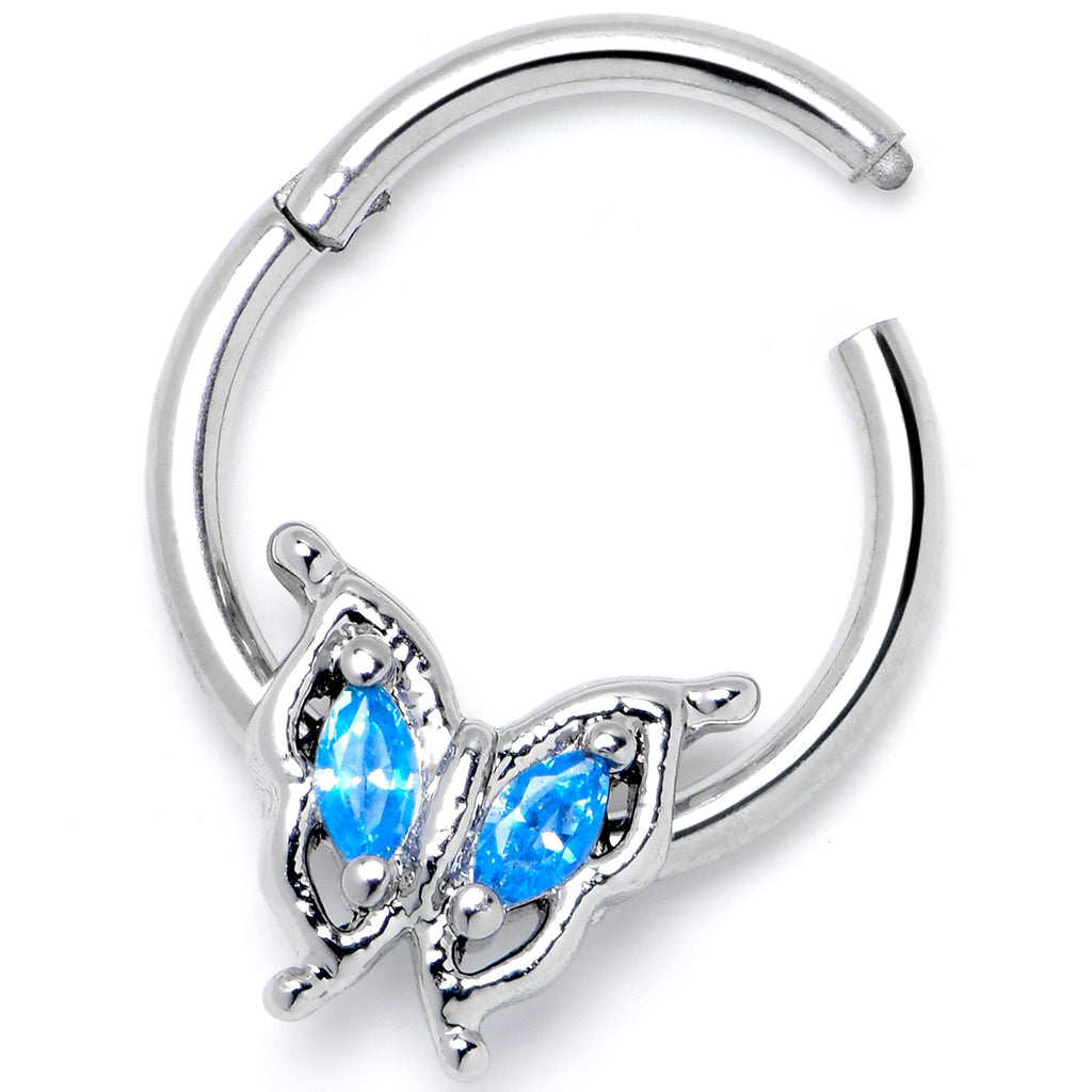 BodyCandy 16G 3/8 Blue Gem Fancy Fab Butterfly Hinged Segment Ring — side view