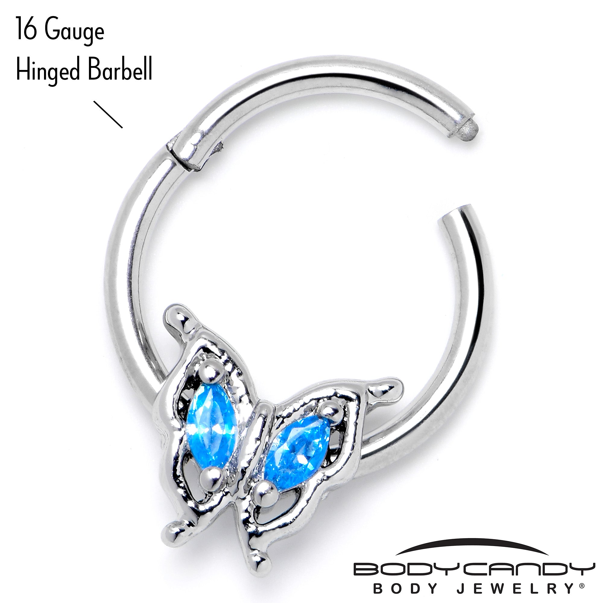BodyCandy 16G 3/8 Blue Gem Fancy Fab Butterfly Hinged Segment Ring — back view