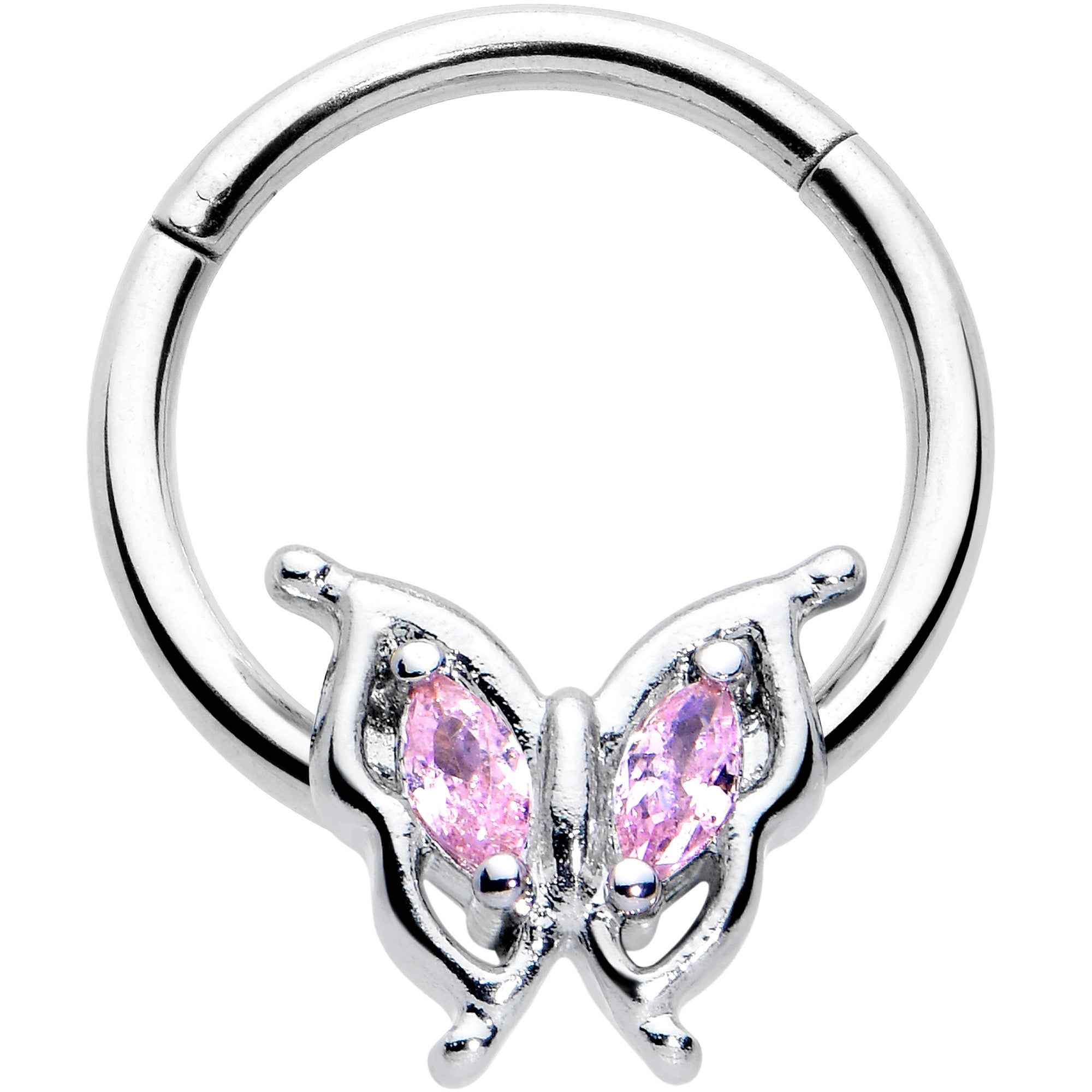 BodyCandy 16G 3/8 Pink Gem Fancy Fab Butterfly Hinged Segment Ring — main product shot