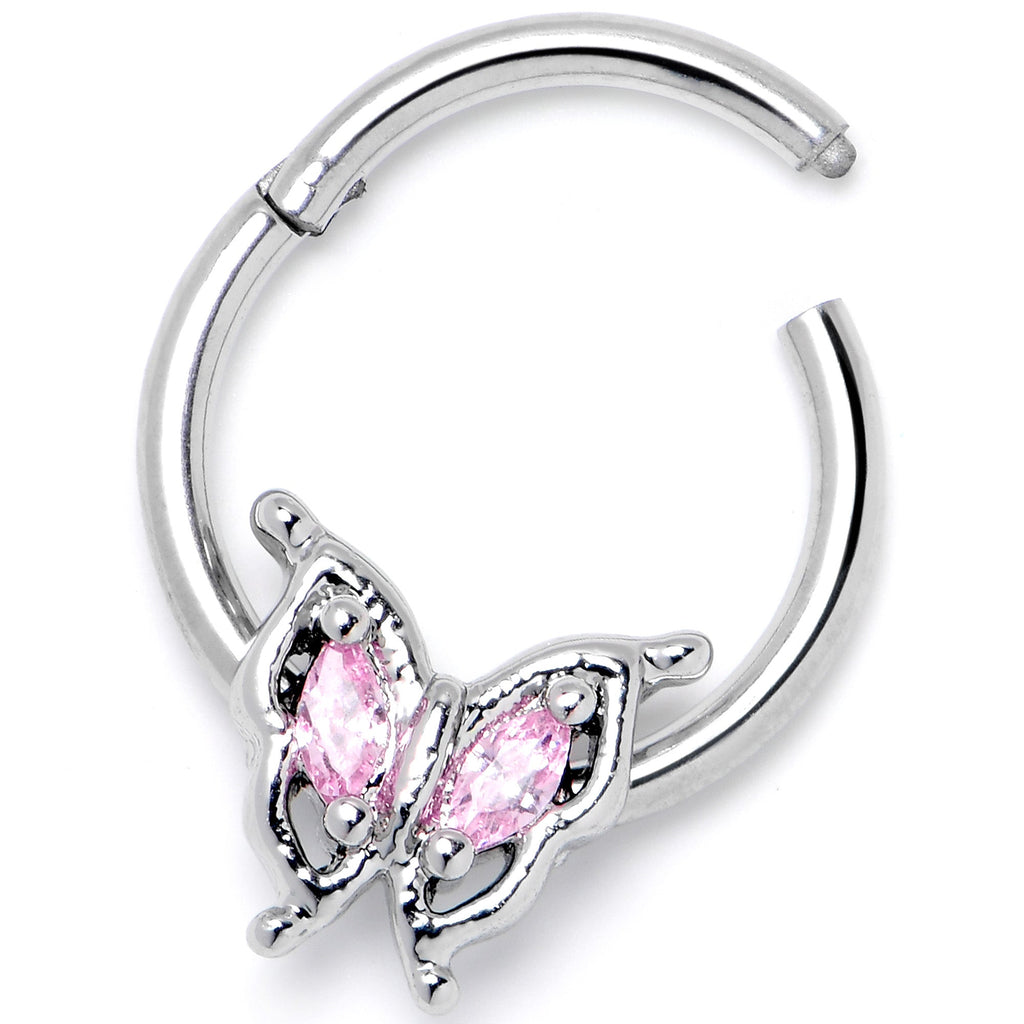 BodyCandy 16G 3/8 Pink Gem Fancy Fab Butterfly Hinged Segment Ring — side view