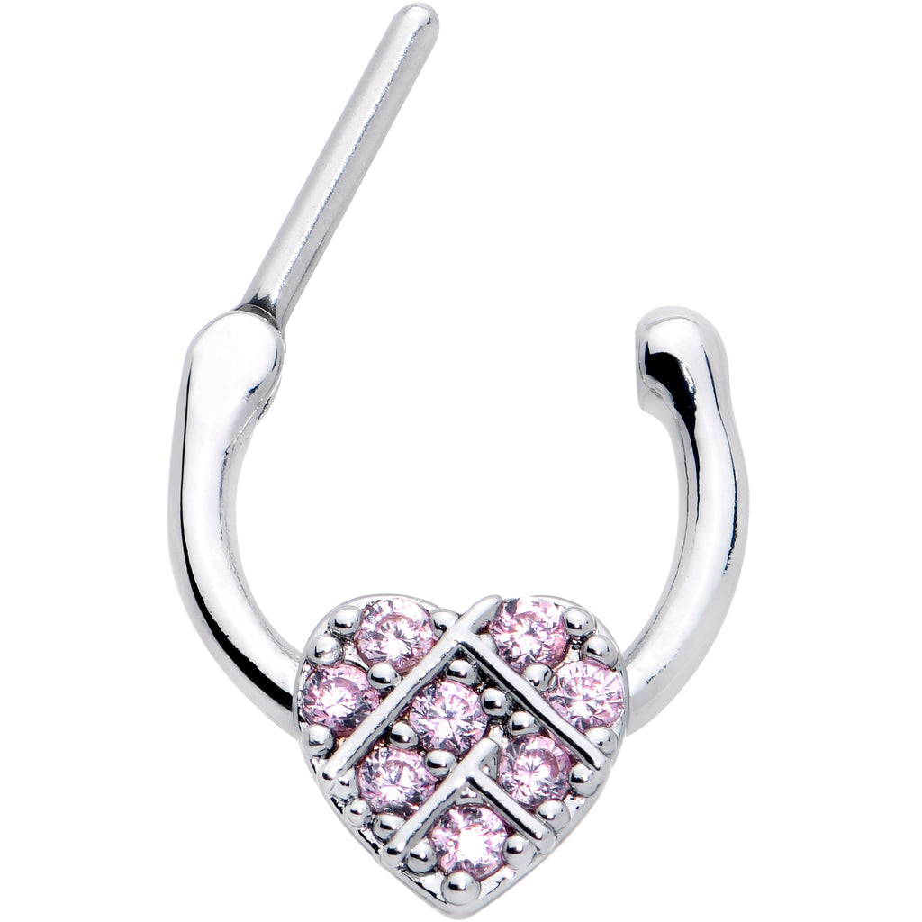 BodyCandy 16G 1/4 Pink CZ Gem Lattice Heart Cartilage Clicker — detail close-up