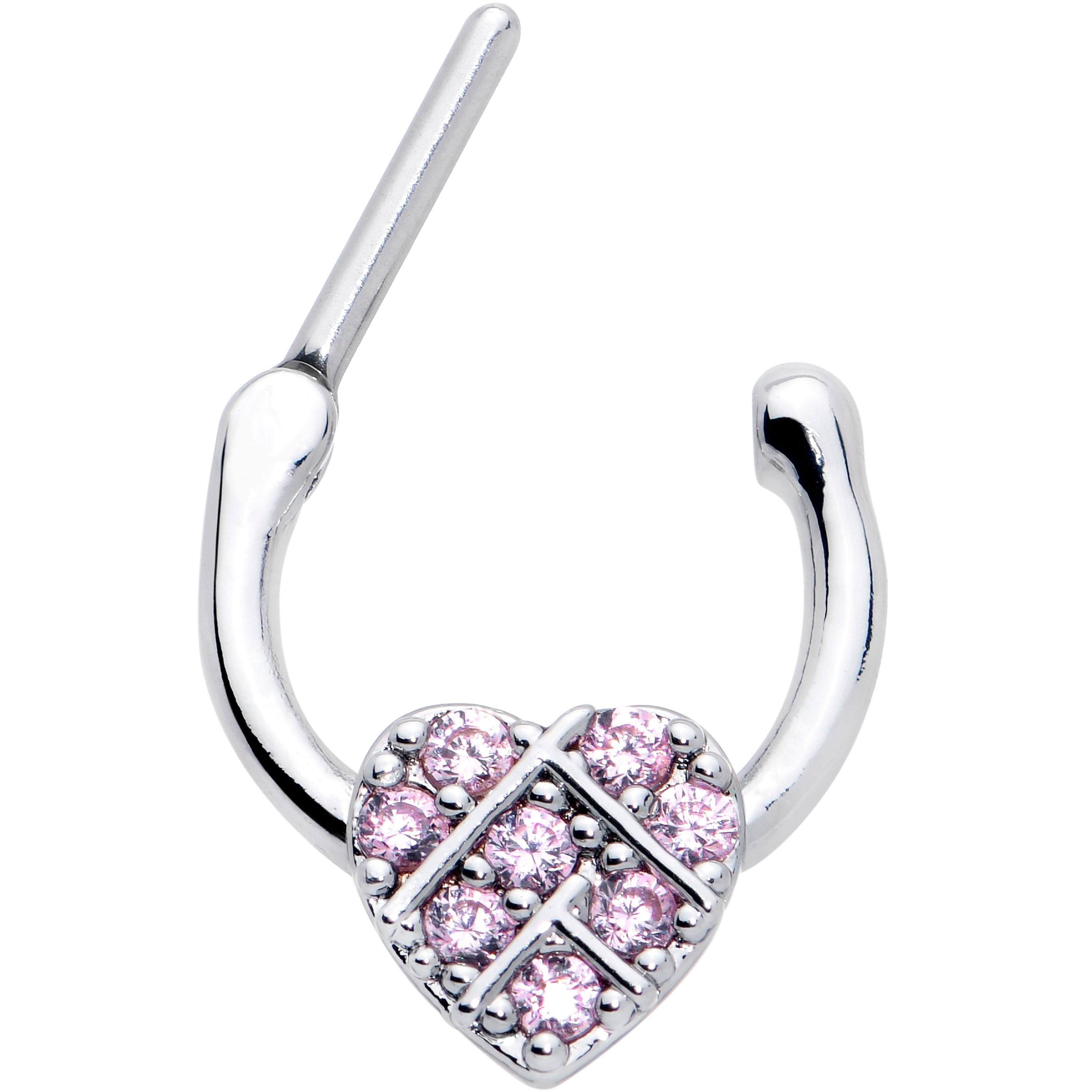 BodyCandy 16G 1/4 Pink CZ Gem Lattice Heart Cartilage Clicker — detail close-up