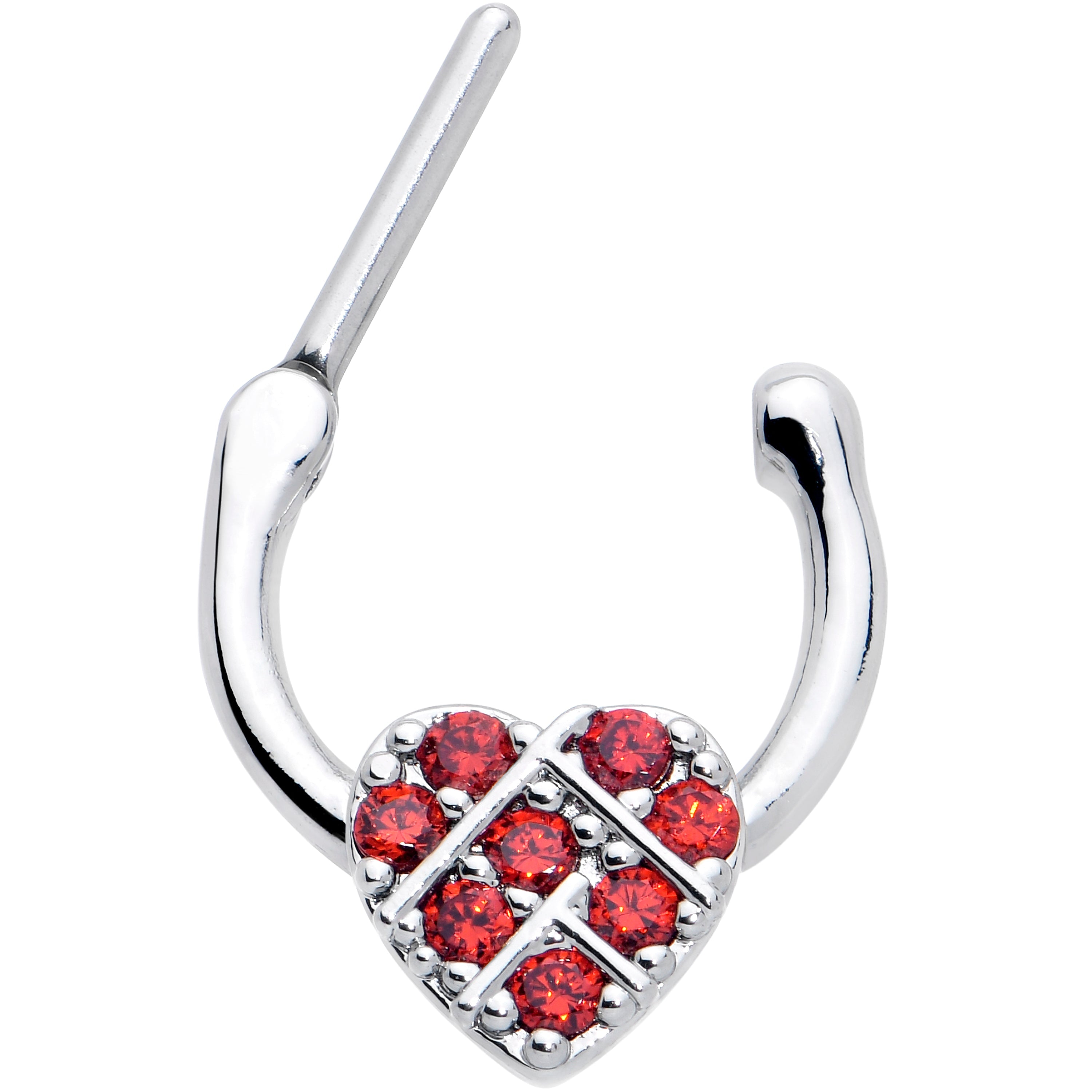 BodyCandy 16G 1/4 Red CZ Gem Lattice Heart Cartilage Clicker — detail close-up