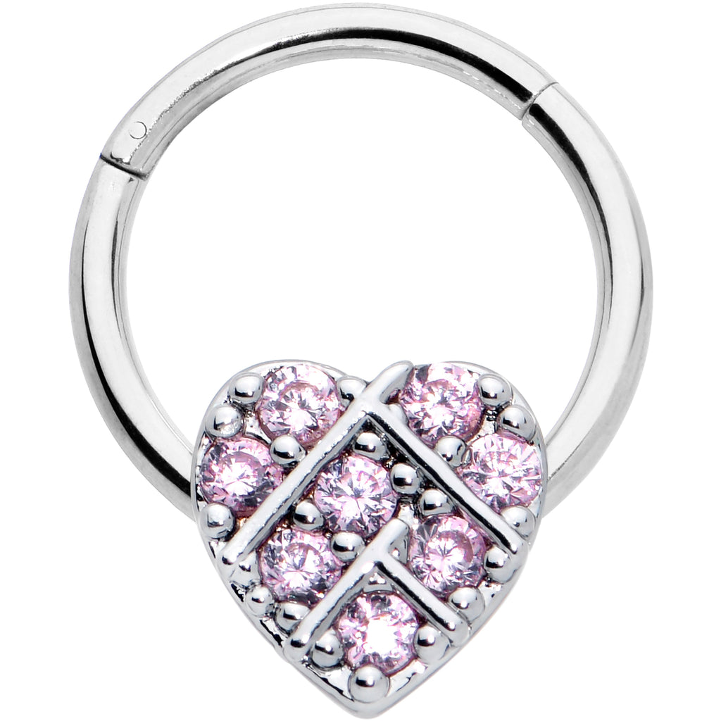 BodyCandy 16G 3/8 Pink CZ Gem Lattice Heart Hinged Segment Ring — main product shot