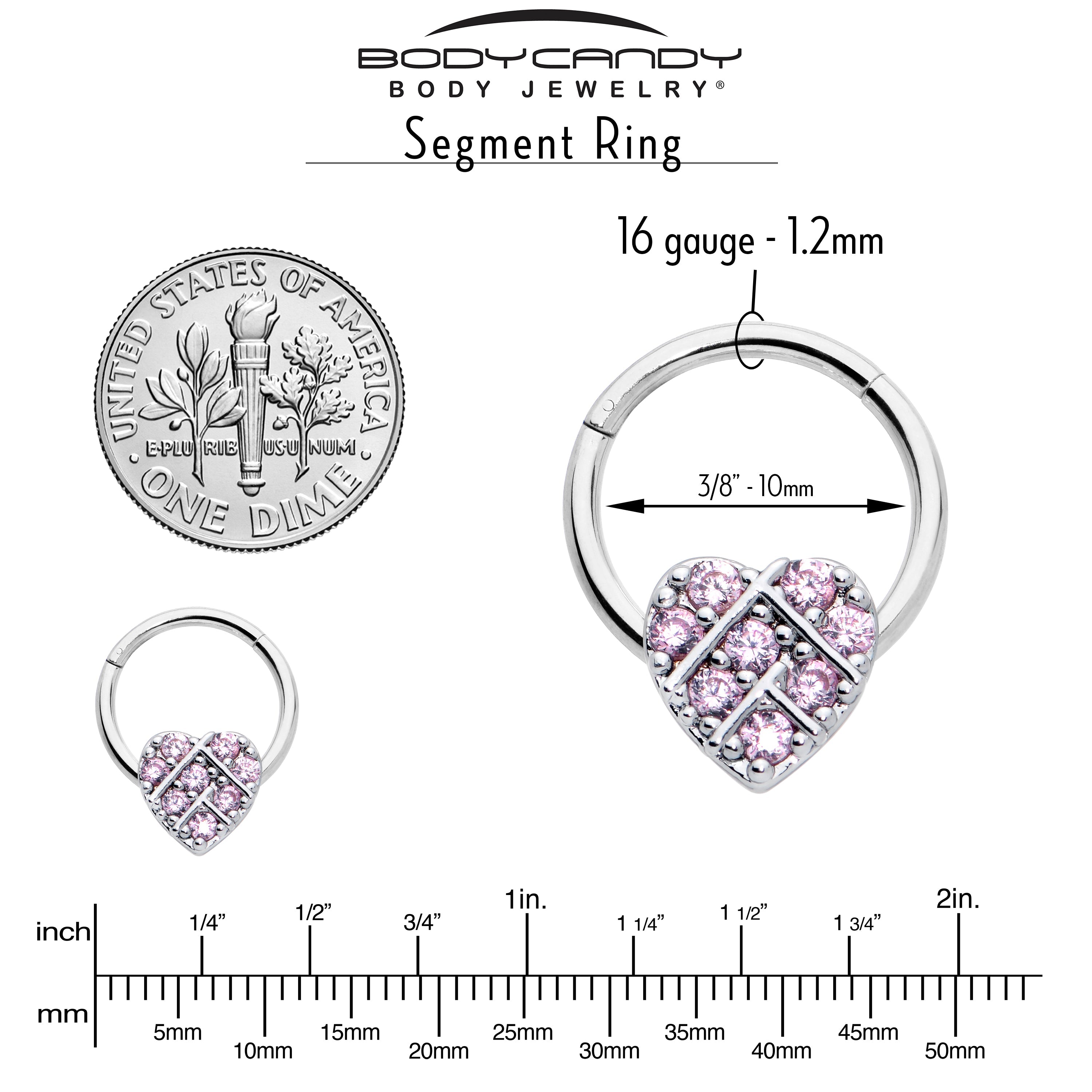 BodyCandy 16G 3/8 Pink CZ Gem Lattice Heart Hinged Segment Ring — lifestyle context