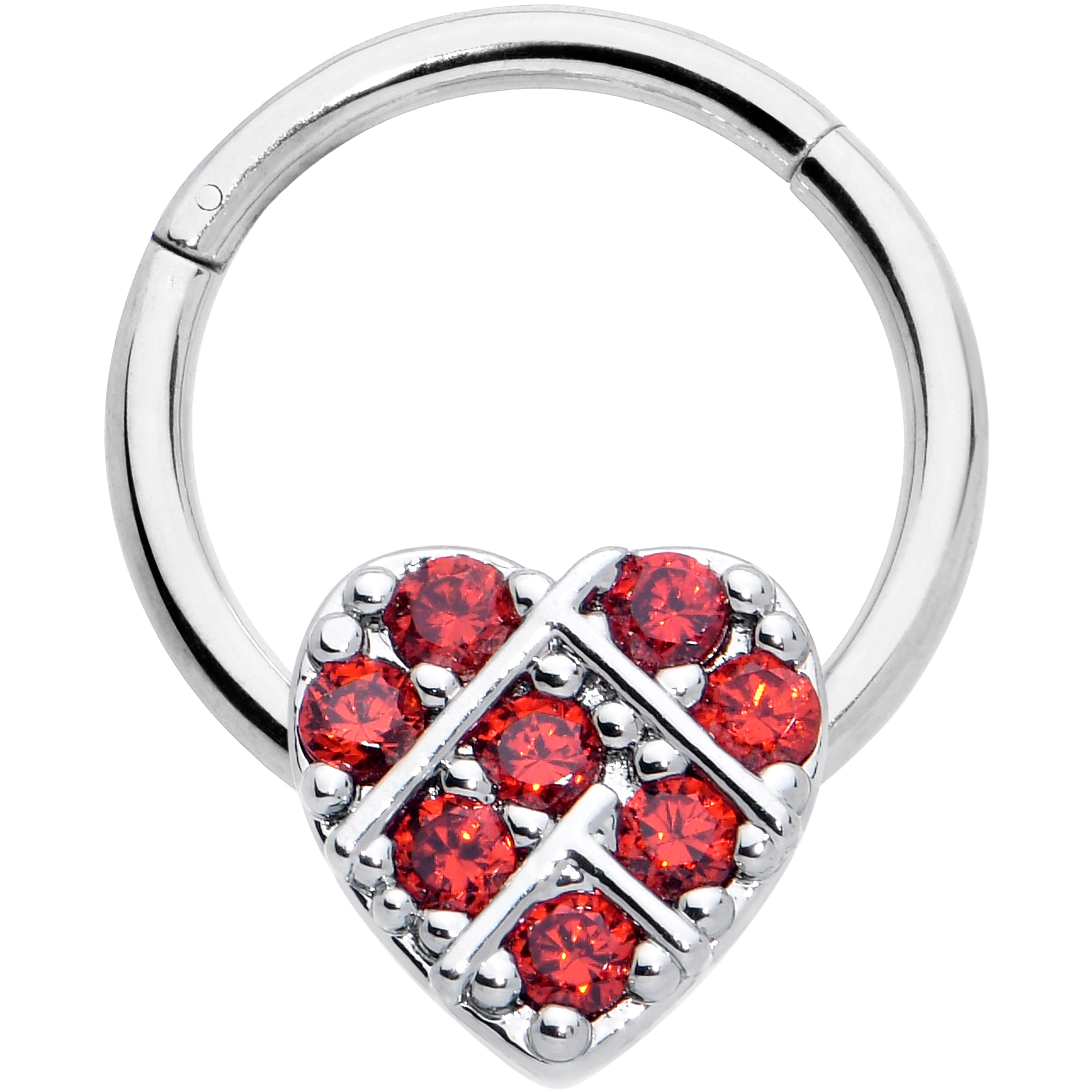 BodyCandy 16G 3/8 Red CZ Gem Lattice Heart Hinged Segment Ring — main product shot