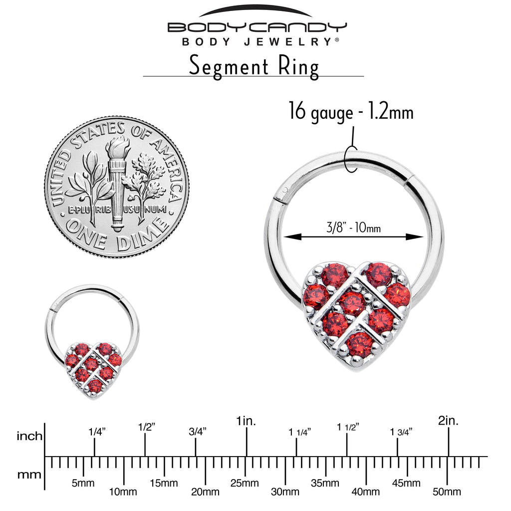 BodyCandy 16G 3/8 Red CZ Gem Lattice Heart Hinged Segment Ring — lifestyle context