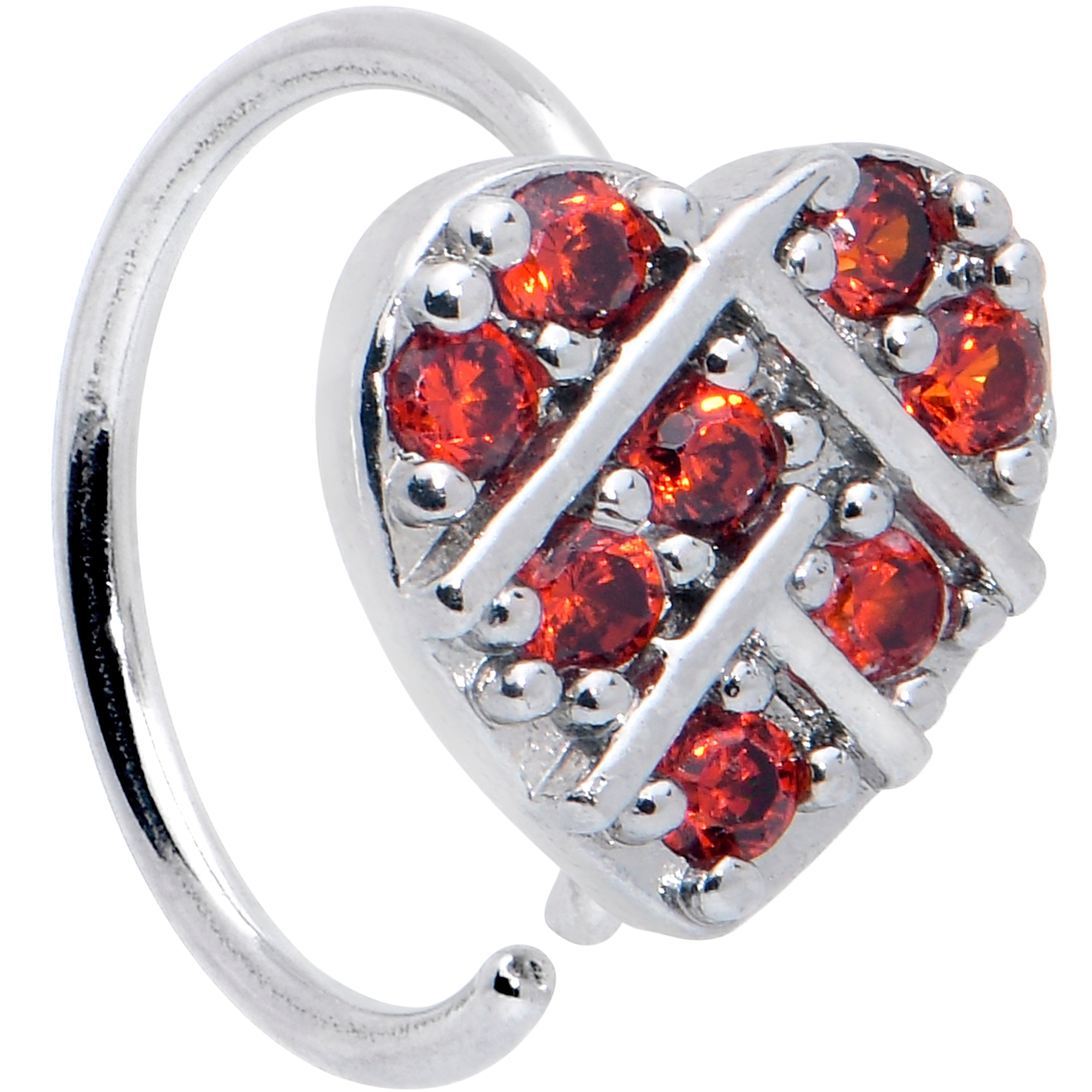 BodyCandy 20G 5/16 Red CZ Gem Lattice Heart Nose Hoop — main product shot