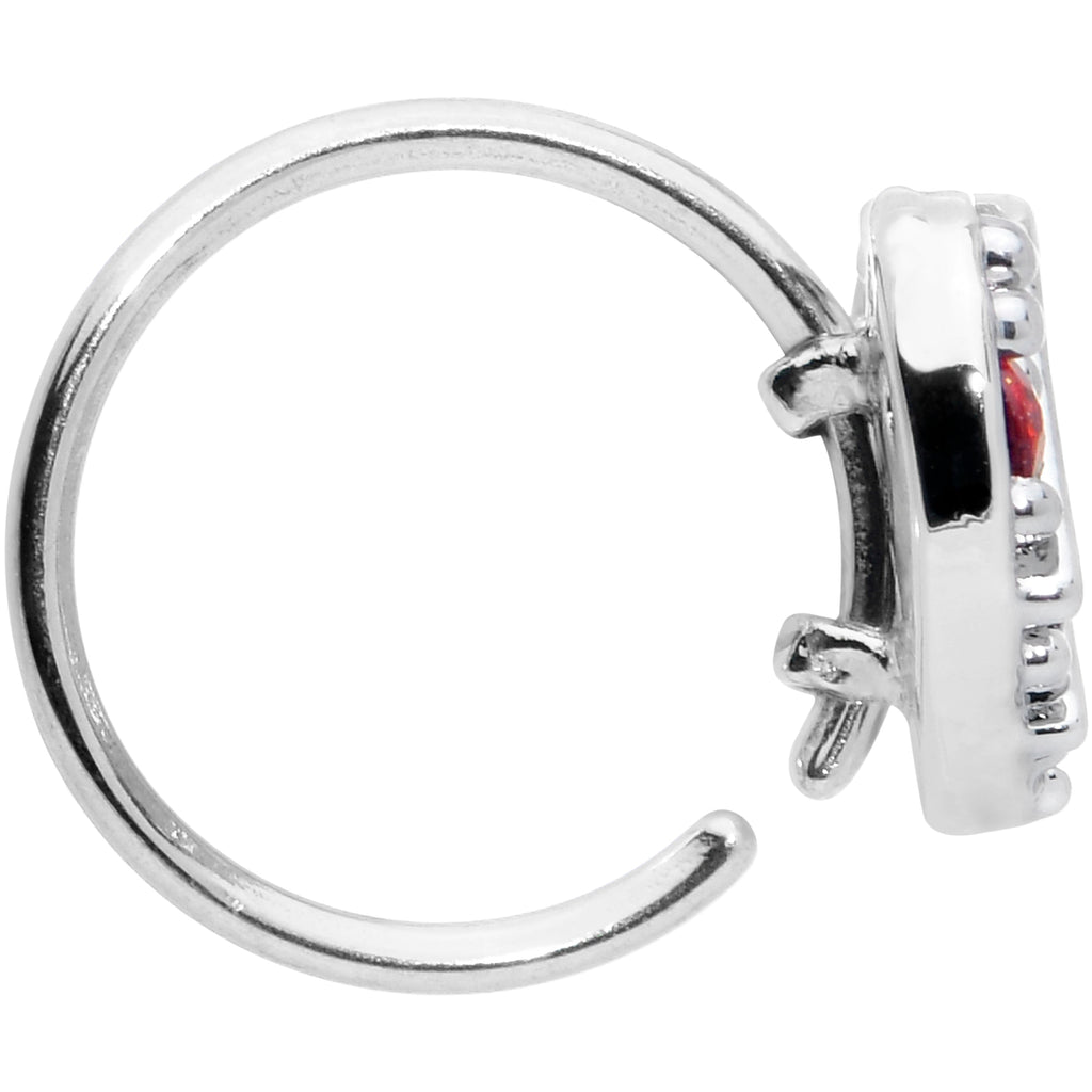 BodyCandy 20G 5/16 Red CZ Gem Lattice Heart Nose Hoop — detail close-up