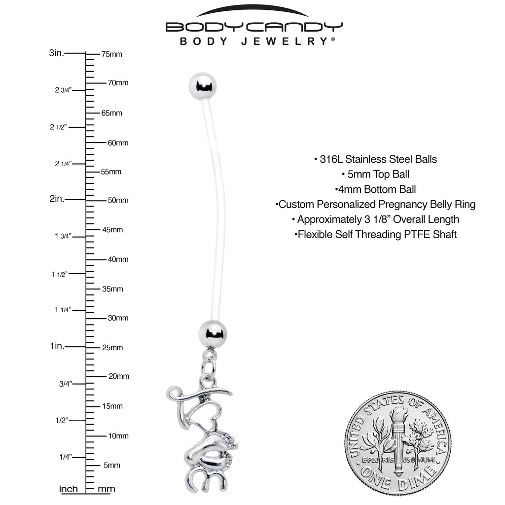BodyCandy Bioplast PTFE Love Little Baby Feet Dangle Pregnancy Belly Ring — detail close-up