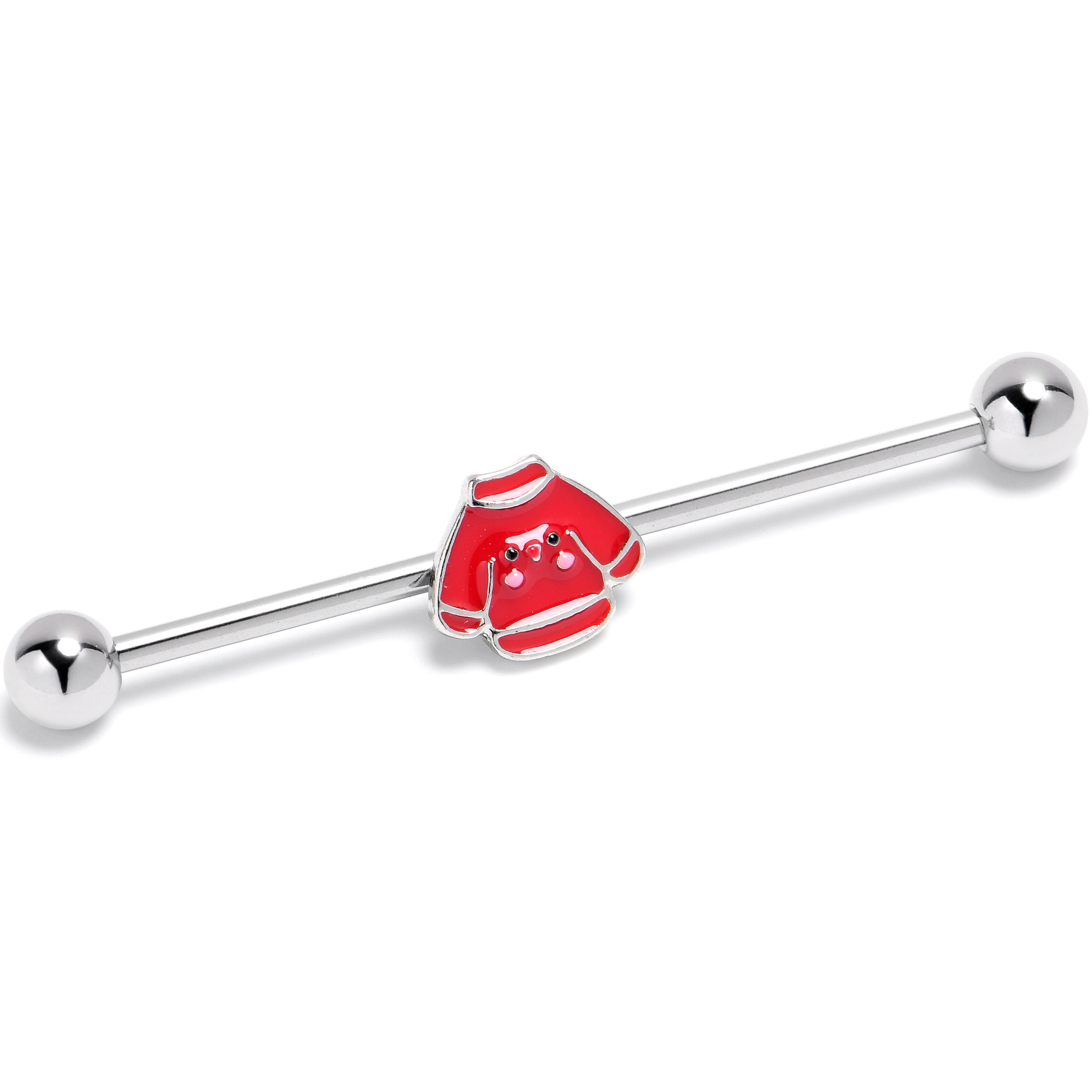 BodyCandy 14G Happy Holiday Red Sweater Industrial Barbell 38mm — main product shot
