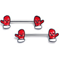 BodyCandy 14G 9/16 Winter Mitten Red White Barbell Nipple Ring Set — main product shot