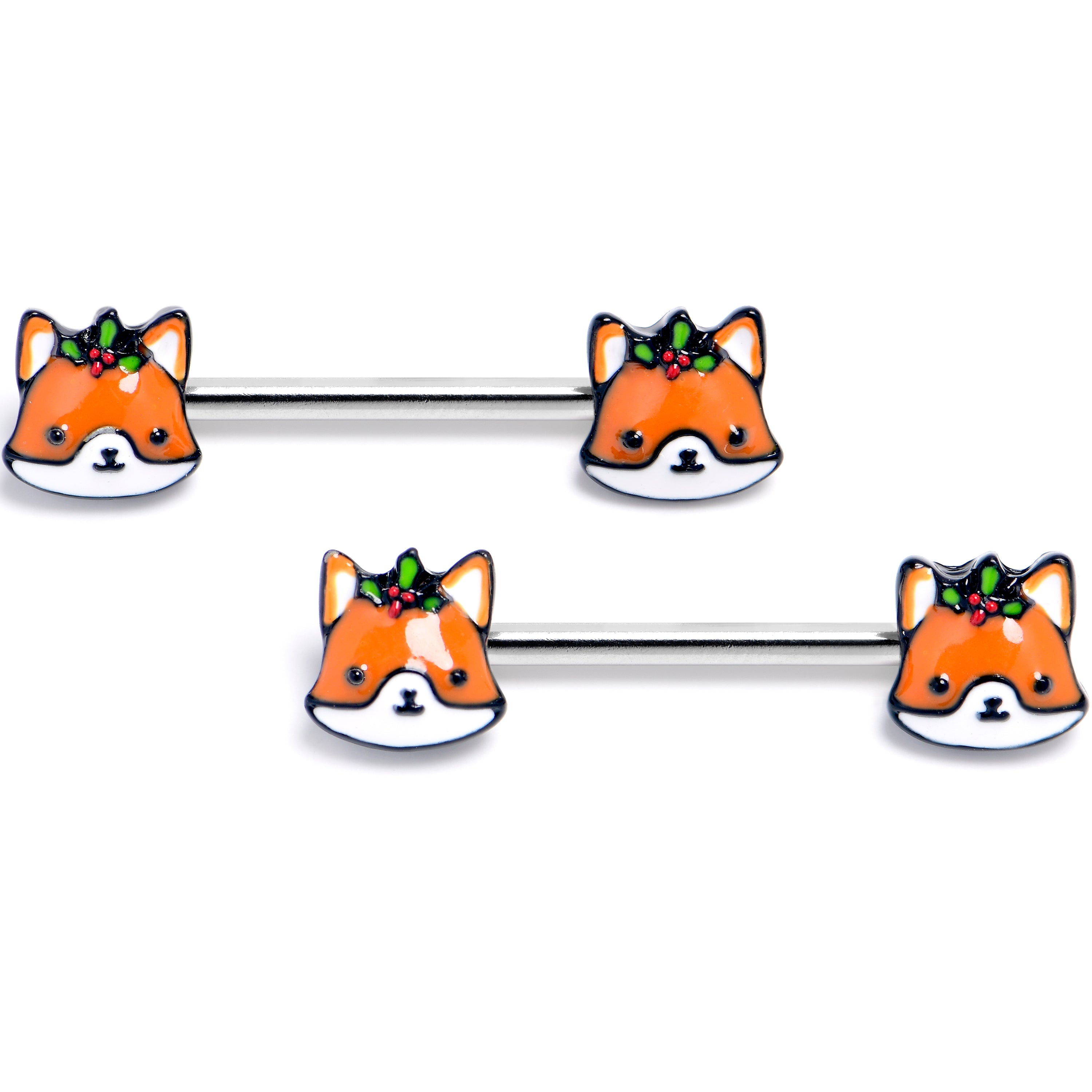 BodyCandy 14G 9/16 Holly Holiday Fox Barbell Nipple Ring Set — main product shot