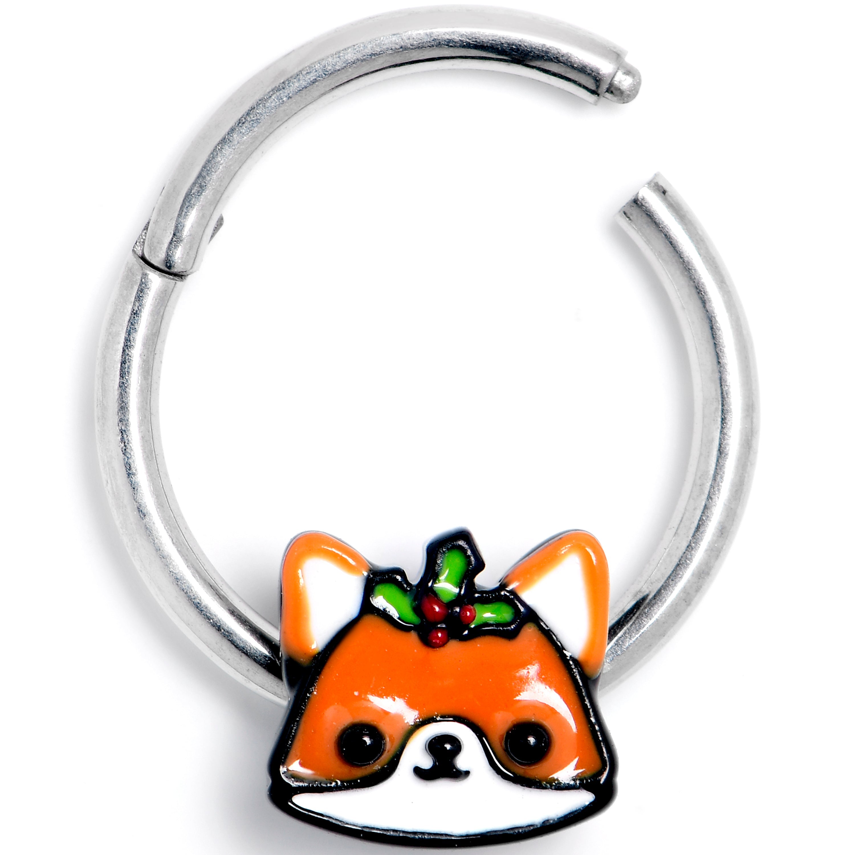 BodyCandy 16G 3/8 Holly Holiday Fox Hinged Segment Ring — main product shot