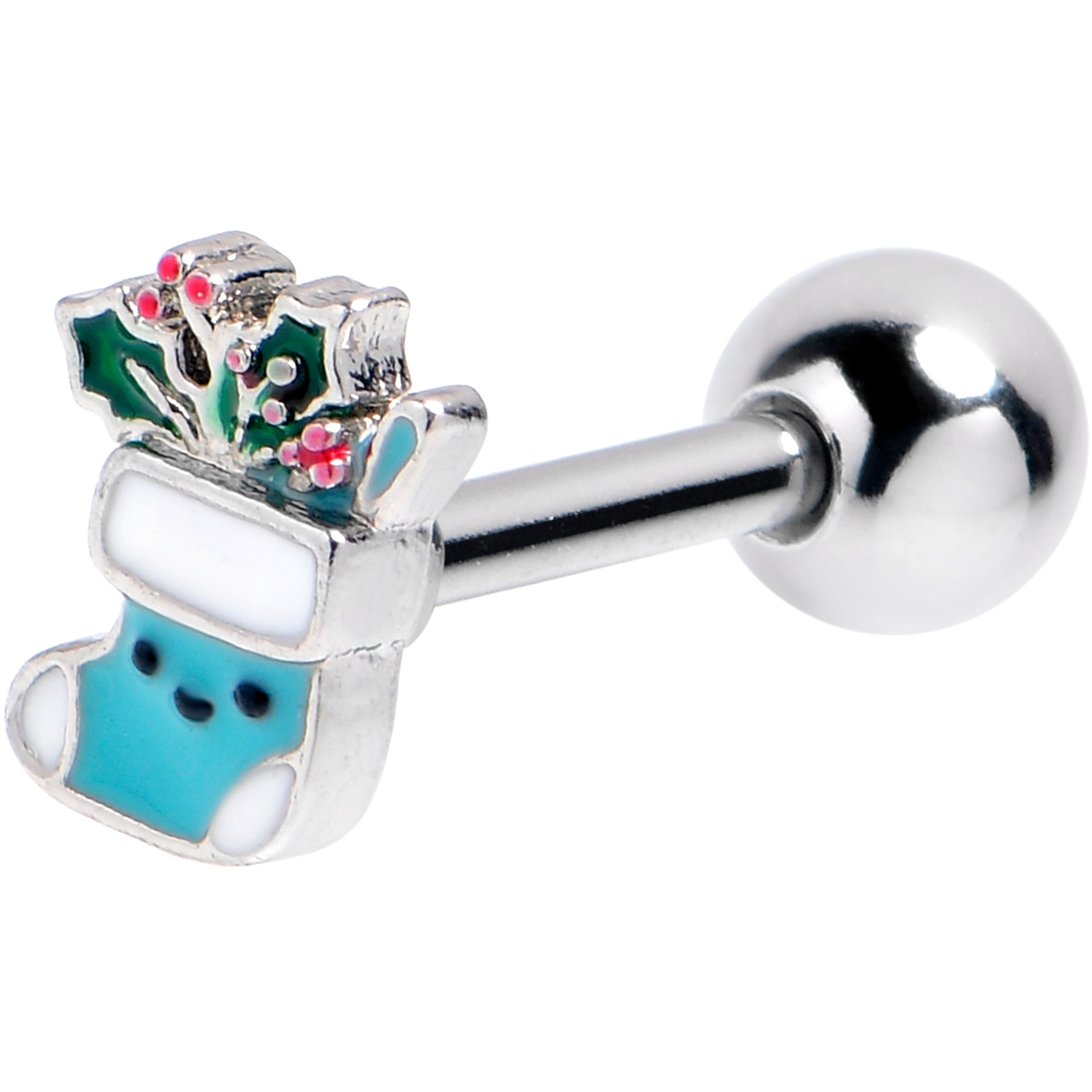 BodyCandy 16G 5/16 Festive Blue Christmas Stocking Cartilage Tragus Earring — main product shot
