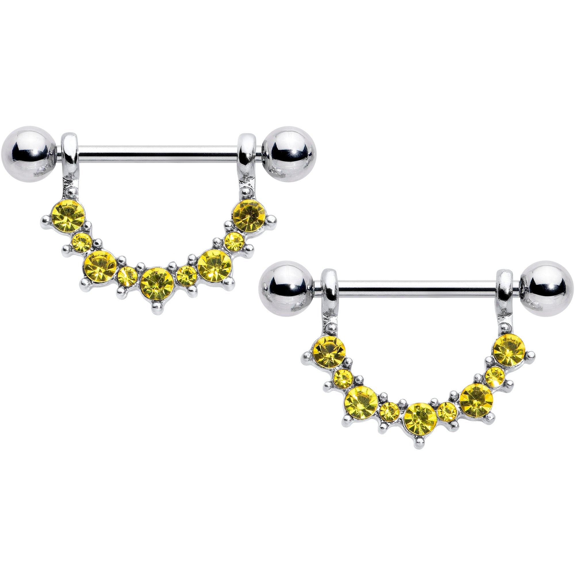 BodyCandy 14G 9/16 Yellow CZ Gem November Birthstone Dangle Nipple Shield Set — main product shot