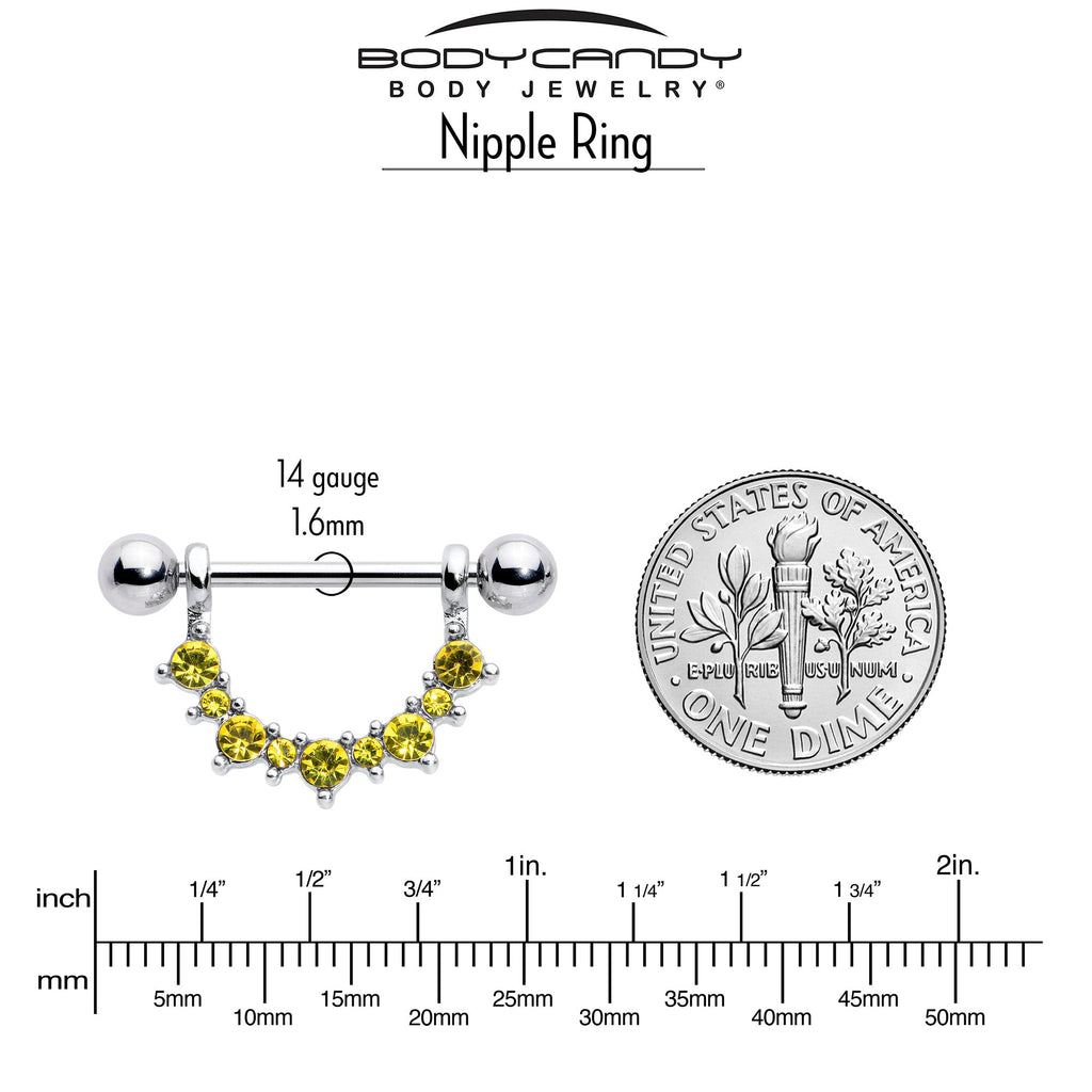 BodyCandy 14G 9/16 Yellow CZ Gem November Birthstone Dangle Nipple Shield Set — side view