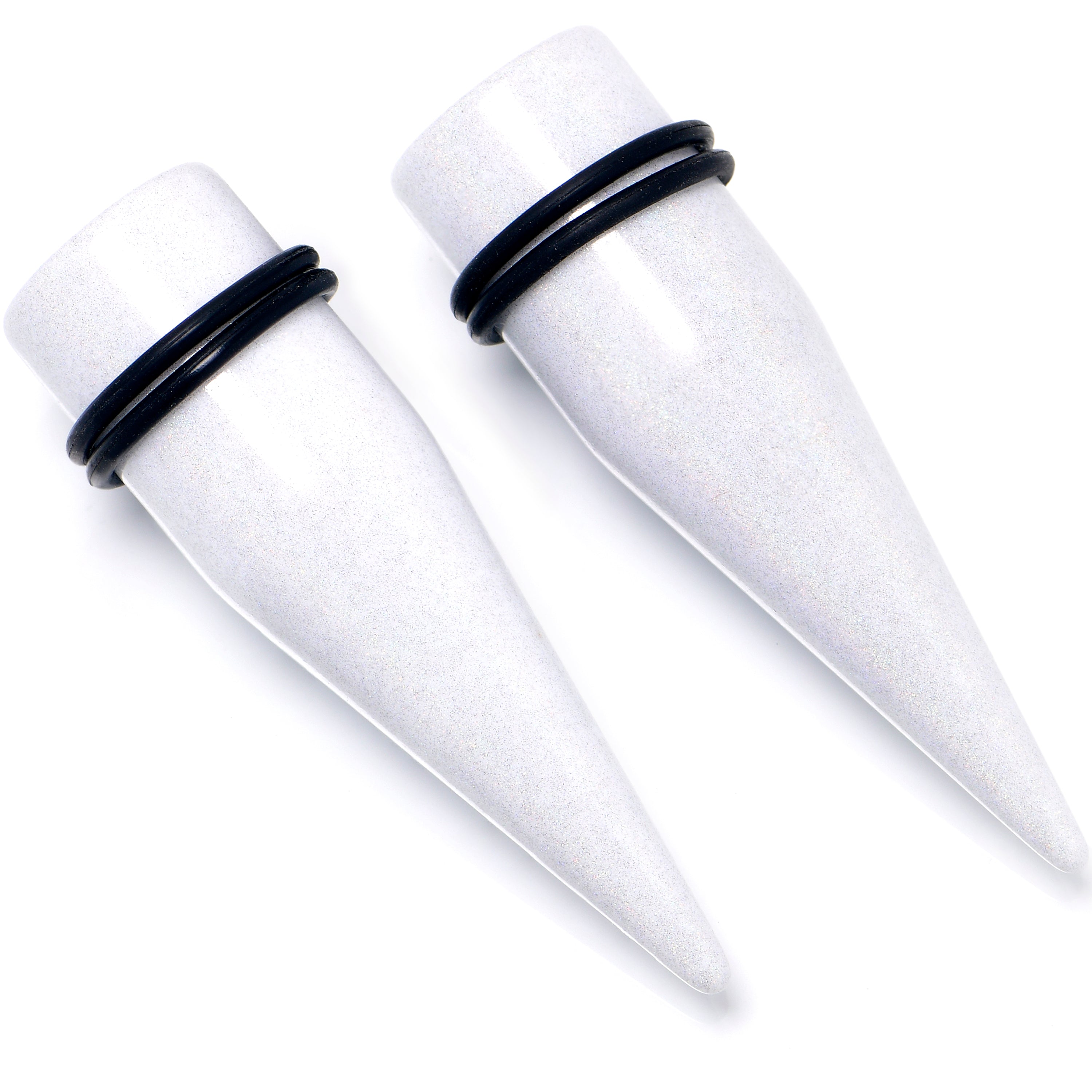 BodyCandy White Shimmer Acrylic Straight Taper Set 6mm to 20mm Sizes — color detail