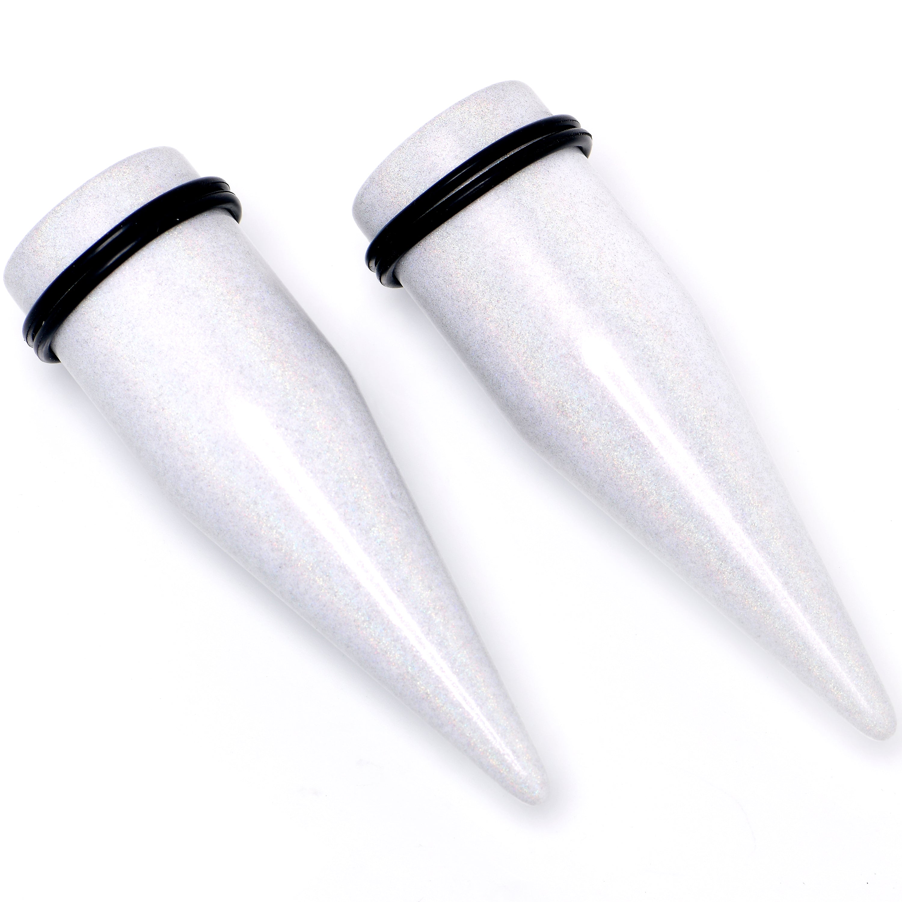 BodyCandy White Shimmer Acrylic Straight Taper Set 6mm to 20mm Sizes — packaging