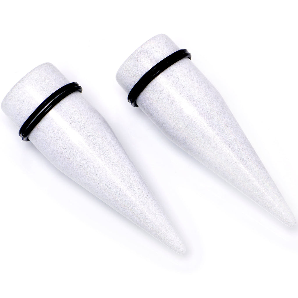 BodyCandy White Shimmer Acrylic Straight Taper Set 6mm to 20mm Sizes — main product shot