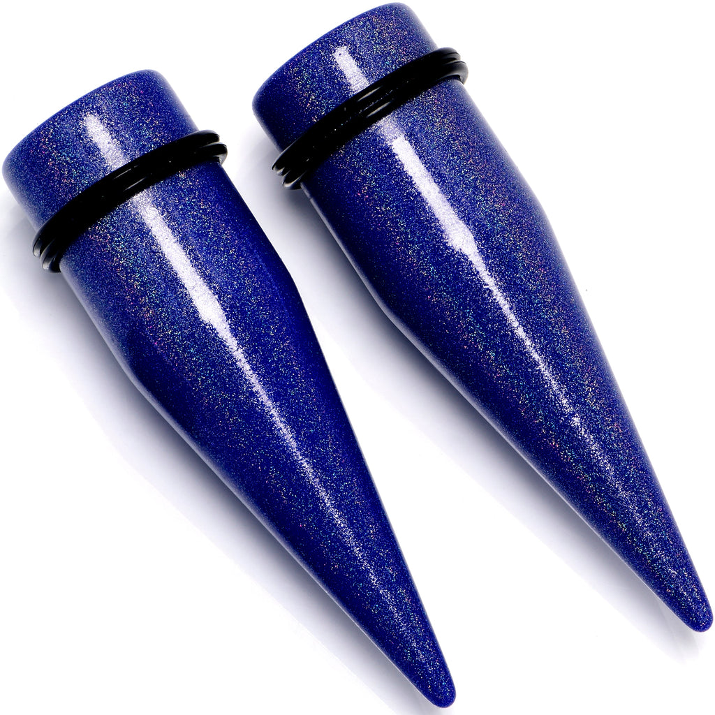 BodyCandy Blue Shimmer Acrylic Straight Taper Set 6mm to 20mm Sizes — color detail