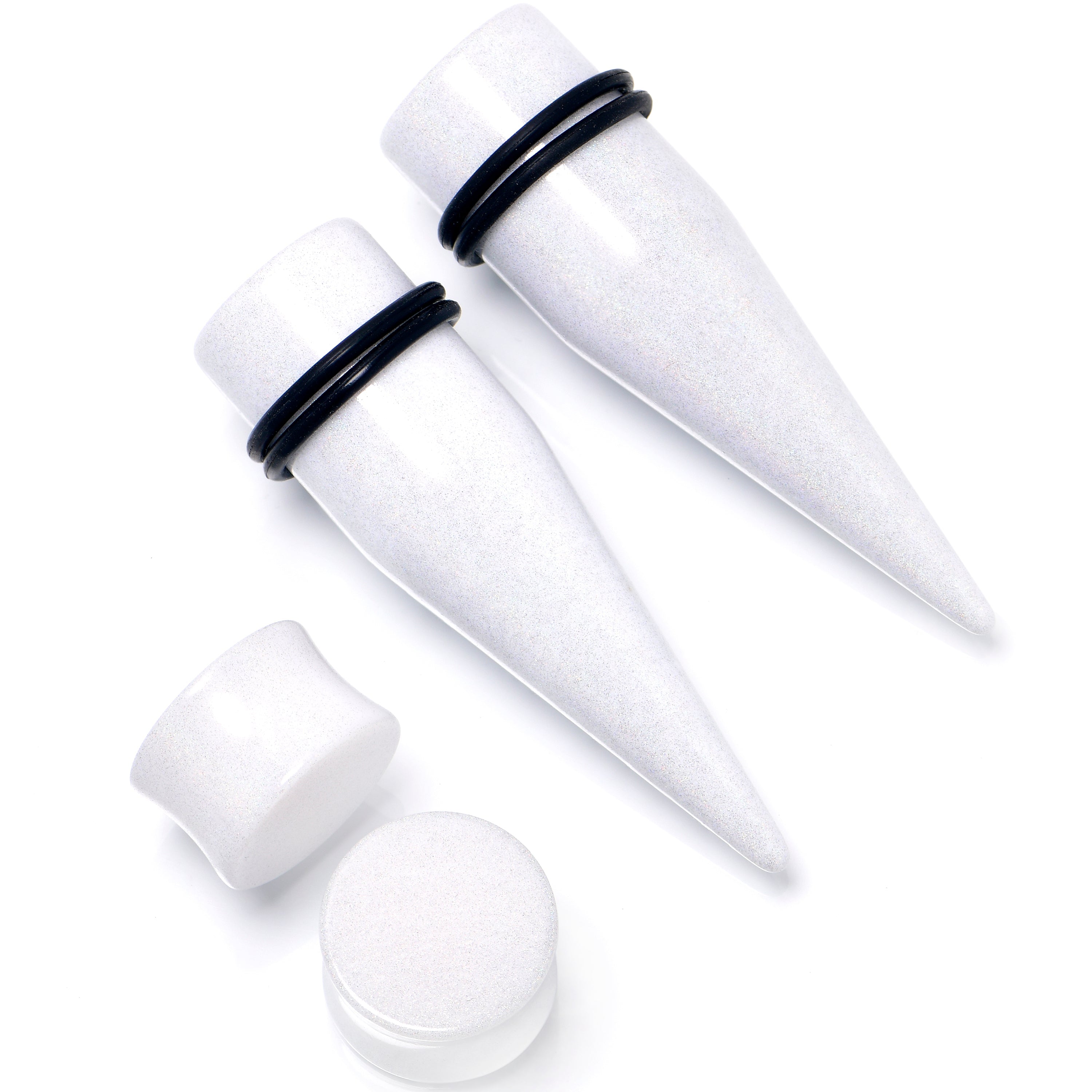 BodyCandy White Acrylic Shimmer Finish Taper Plug Set 6mm to 20mm Sizes — color detail