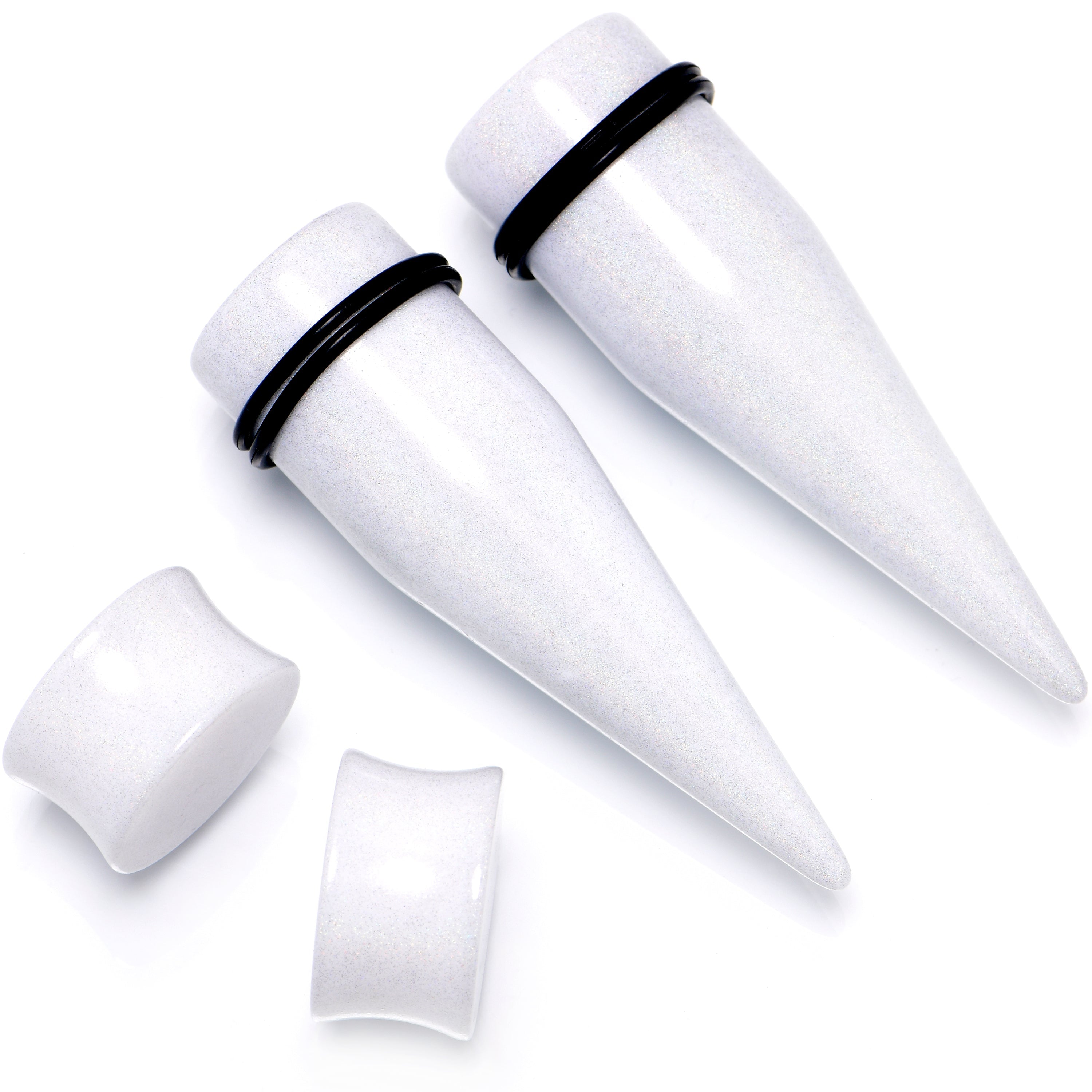 BodyCandy White Acrylic Shimmer Finish Taper Plug Set 6mm to 20mm Sizes — comparison shot