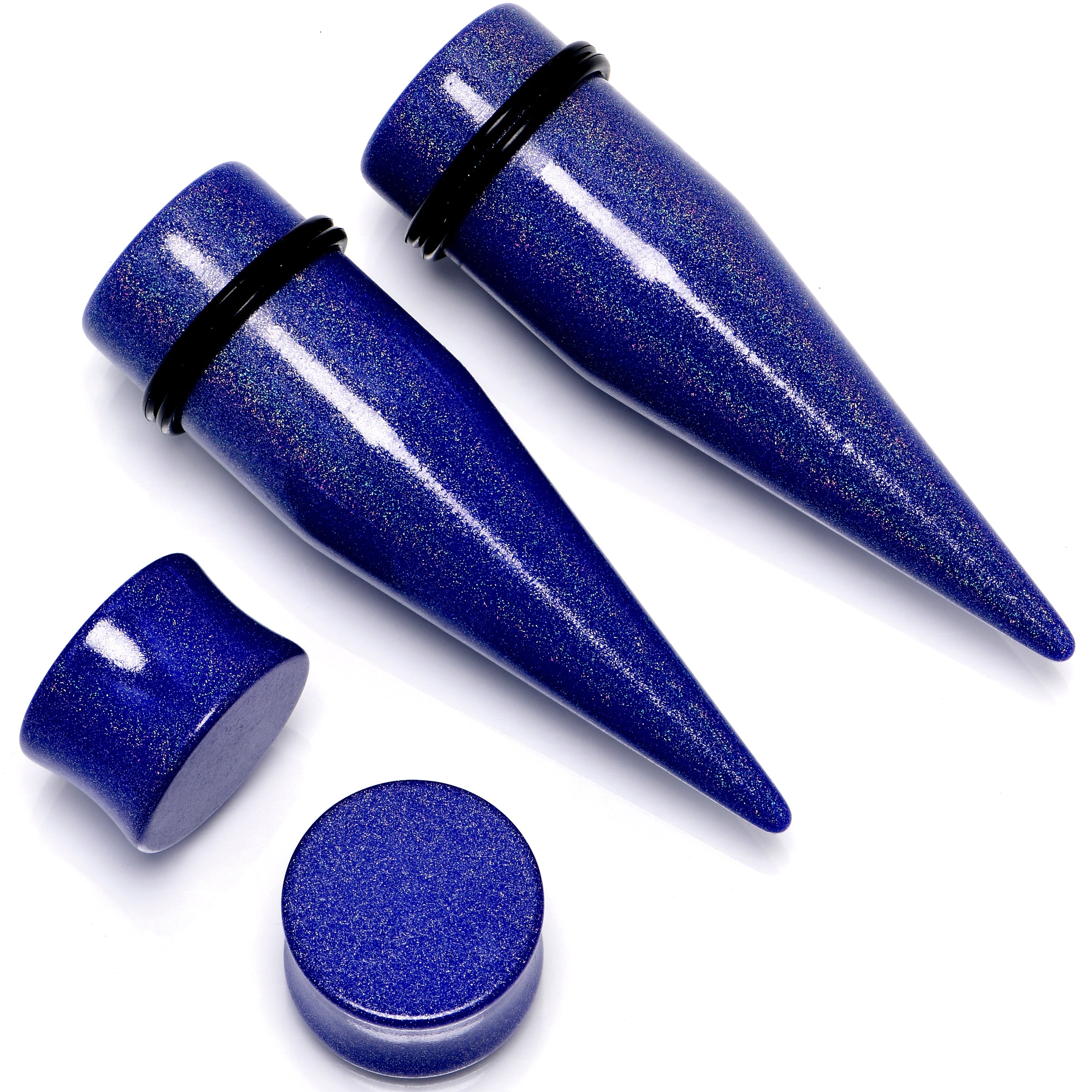 BodyCandy Blue Acrylic Shimmer Finish Taper Saddle Plug Set 6mm to 20mm Sizes — color detail