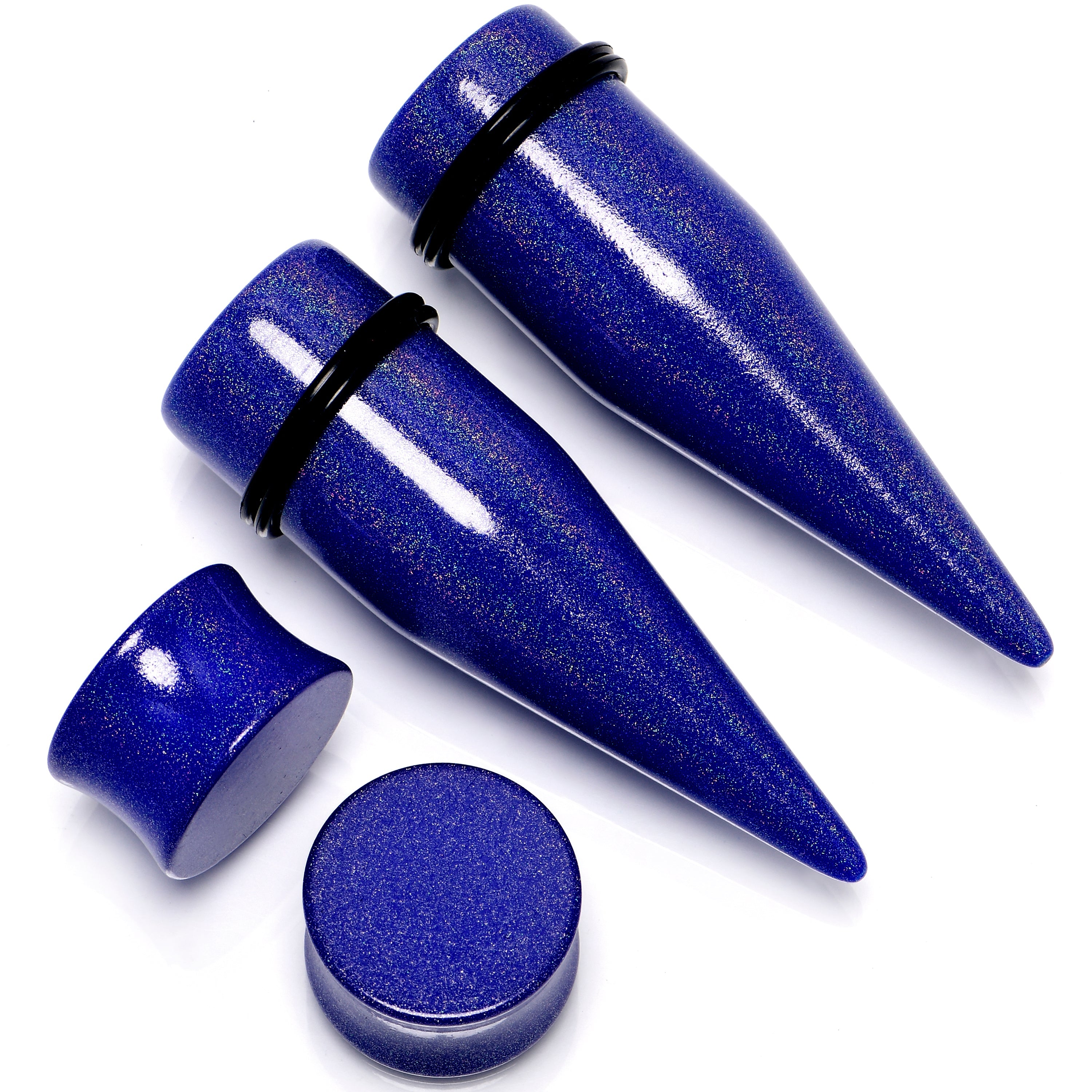 BodyCandy Blue Acrylic Shimmer Finish Taper Saddle Plug Set 6mm to 20mm Sizes — packaging