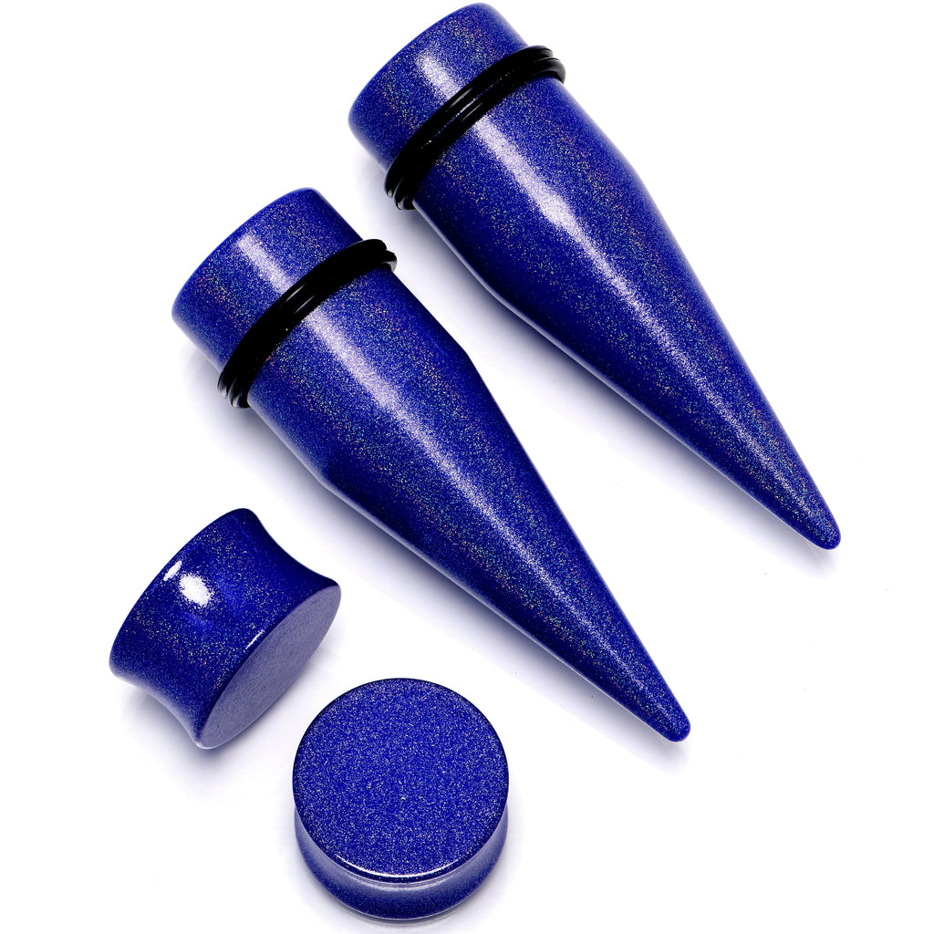 BodyCandy Blue Acrylic Shimmer Finish Taper Saddle Plug Set 6mm to 20mm Sizes — comparison shot