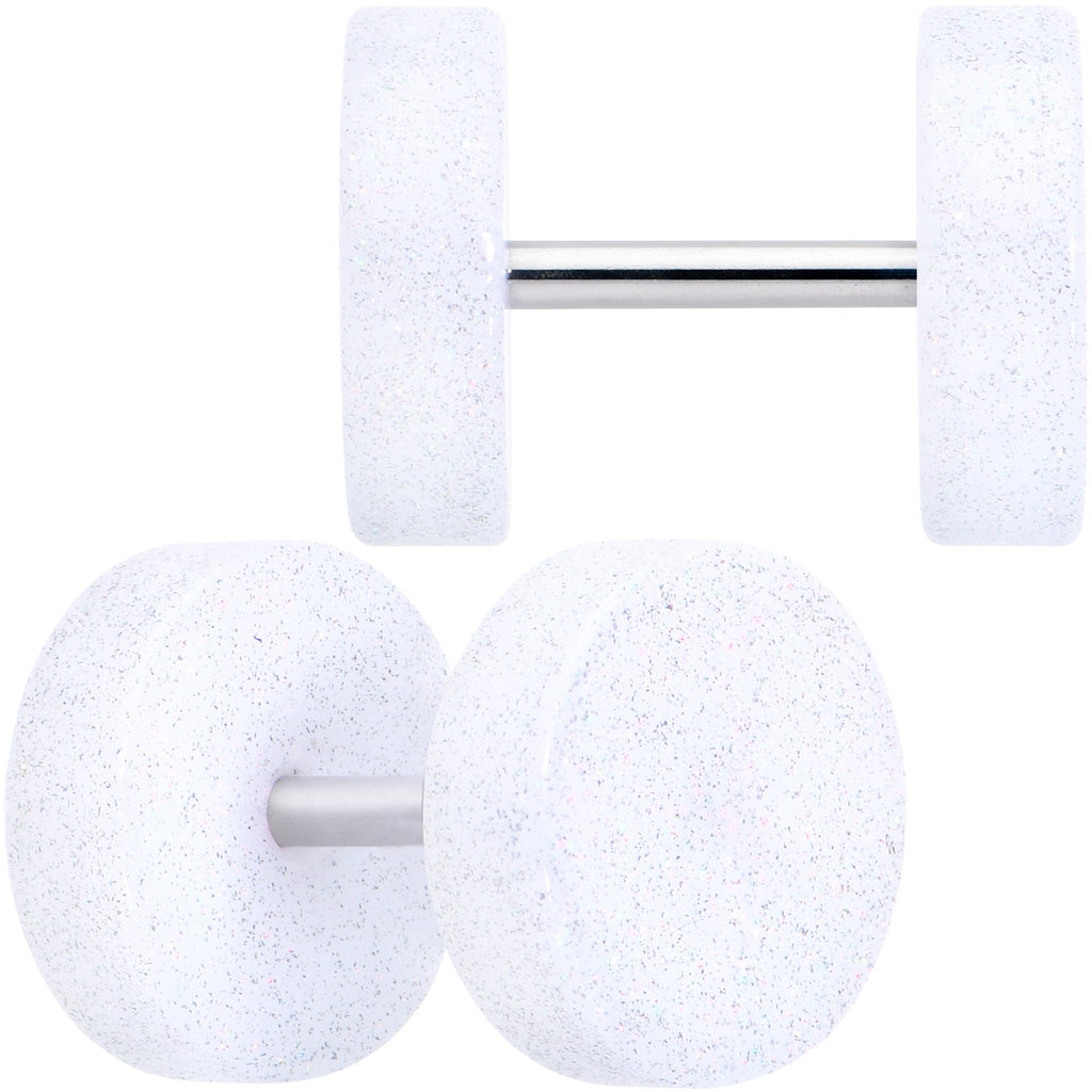 BodyCandy 18G White Shimmer Acrylic Cheater Plug Set — detail close-up