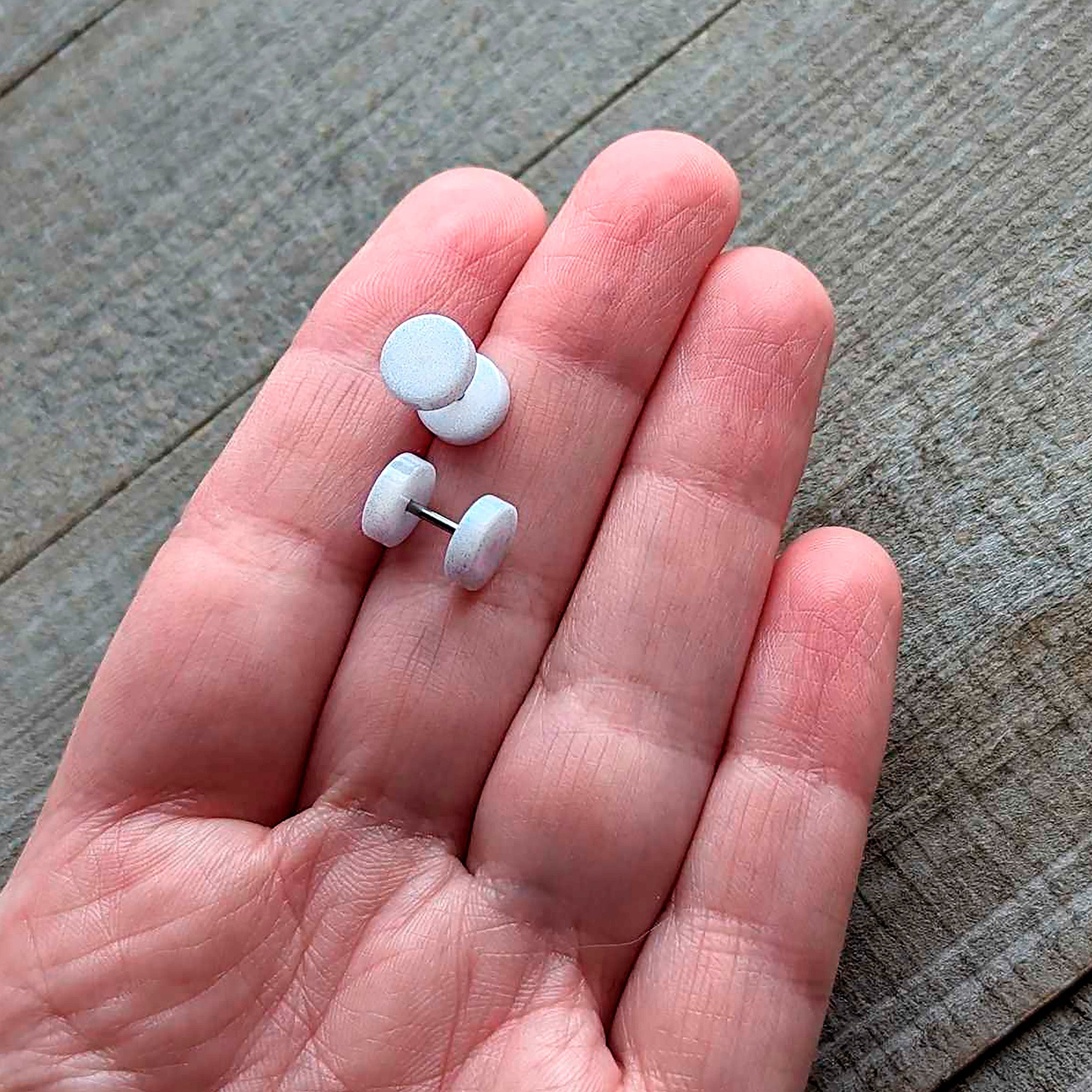 BodyCandy 18G White Shimmer Acrylic Cheater Plug Set — side view