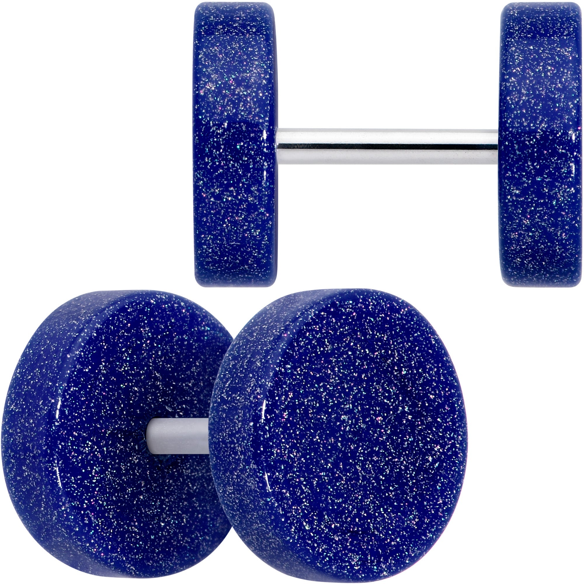 BodyCandy 18G Blue Shimmer Acrylic Cheater Plug Set — detail close-up