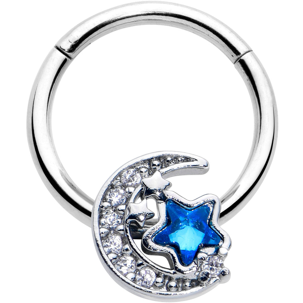 BodyCandy 16G 3/8 Blue CZ Gem Starry Night Sky Hinged Segment Ring — main product shot