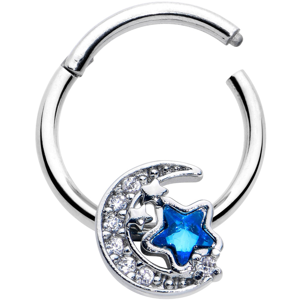 BodyCandy 16G 3/8 Blue CZ Gem Starry Night Sky Hinged Segment Ring — detail close-up