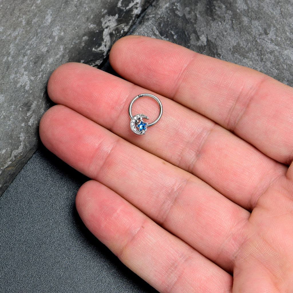 BodyCandy 16G 3/8 Blue CZ Gem Starry Night Sky Hinged Segment Ring — lifestyle context