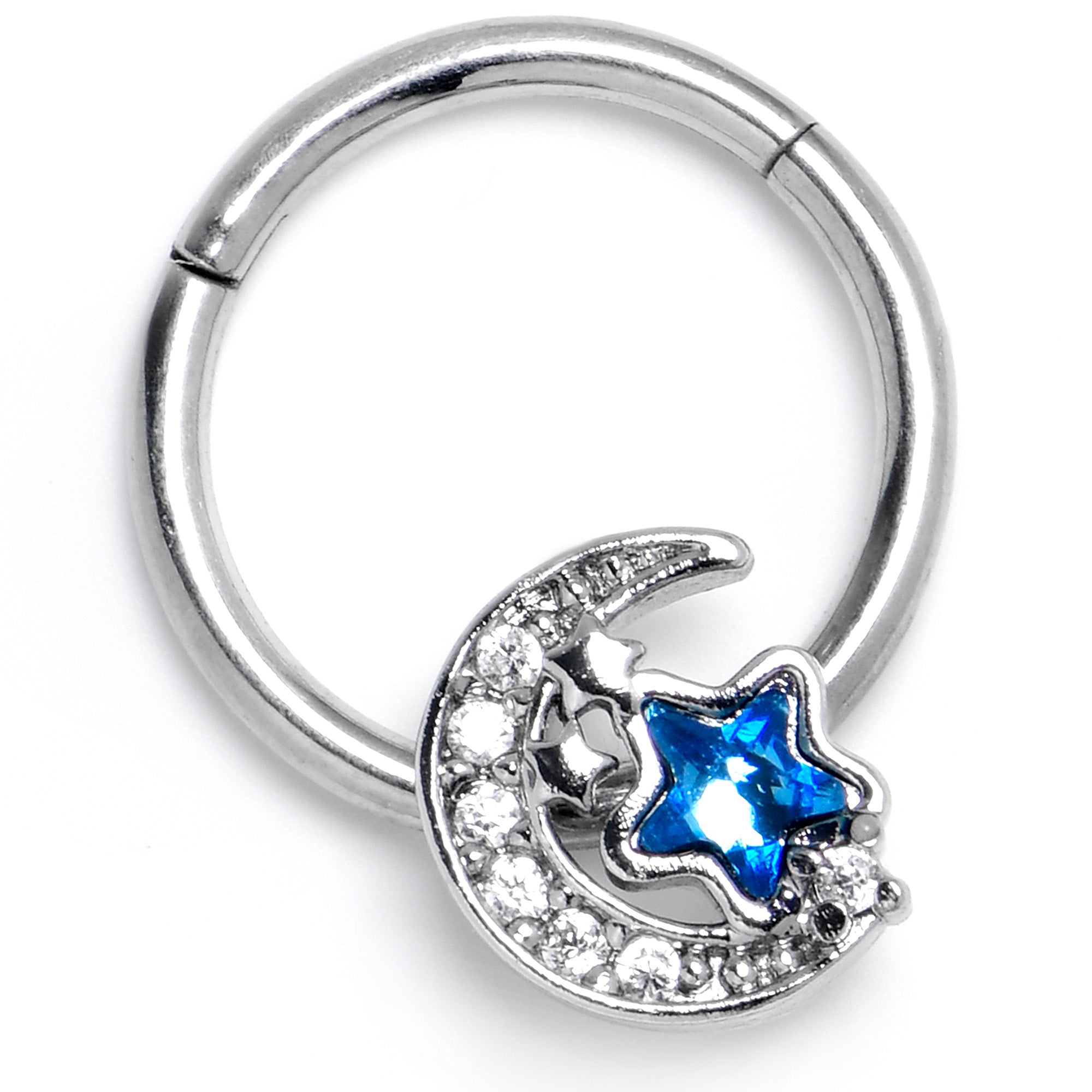 BodyCandy 16G 3/8 Blue CZ Gem Starry Night Sky Hinged Segment Ring — side view