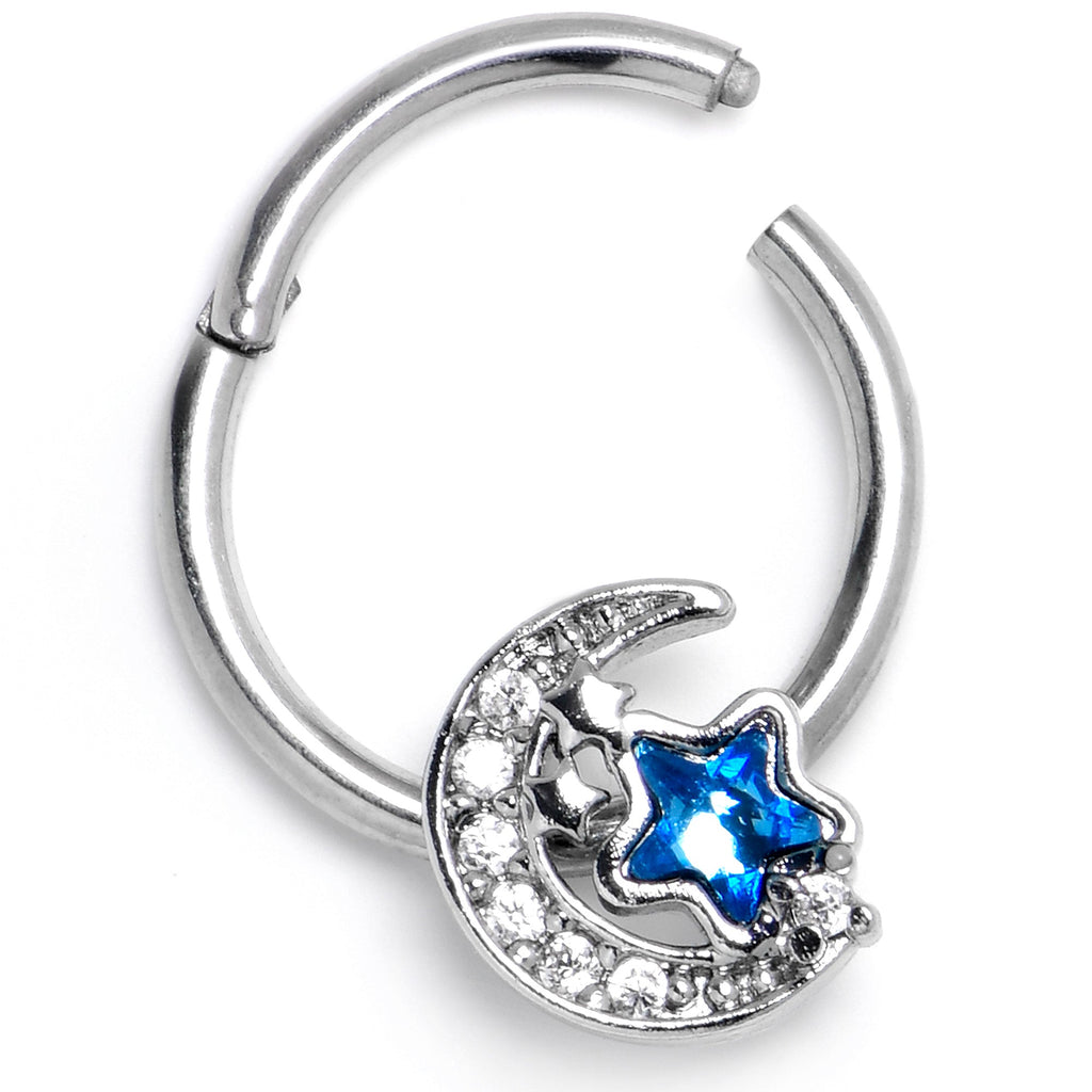 BodyCandy 16G 3/8 Blue CZ Gem Starry Night Sky Hinged Segment Ring — back view
